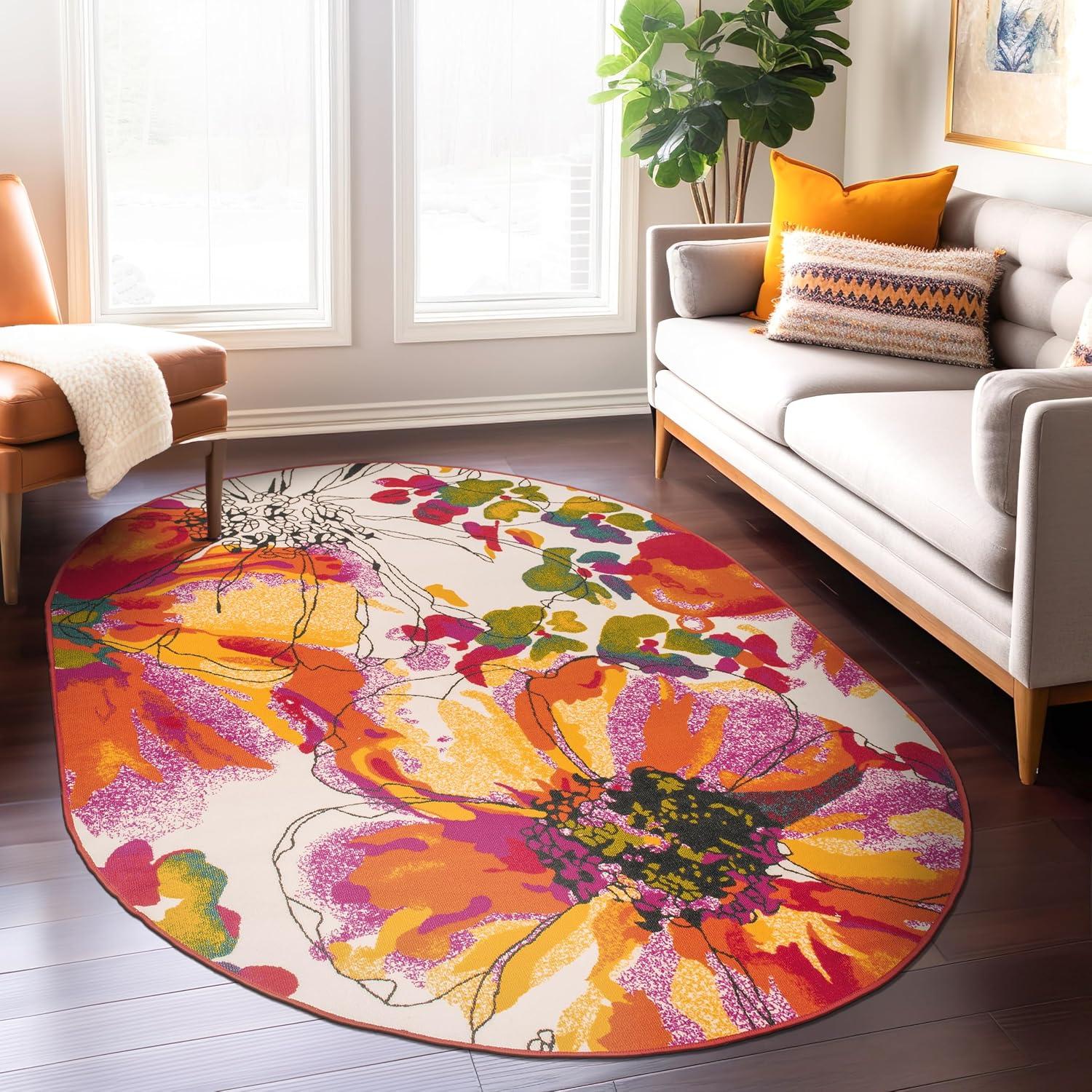 imageRugshop Contemporary GrayBlue Large Floral NonSlip Area Rug 5 x 7 Stylish AccentMulti Color