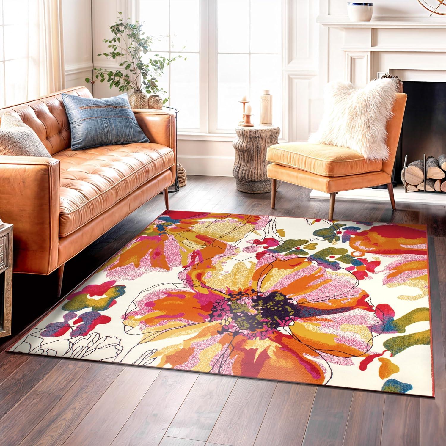 imageRugshop Contemporary GrayBlue Large Floral NonSlip Area Rug 5 x 7 Stylish AccentMulti Color