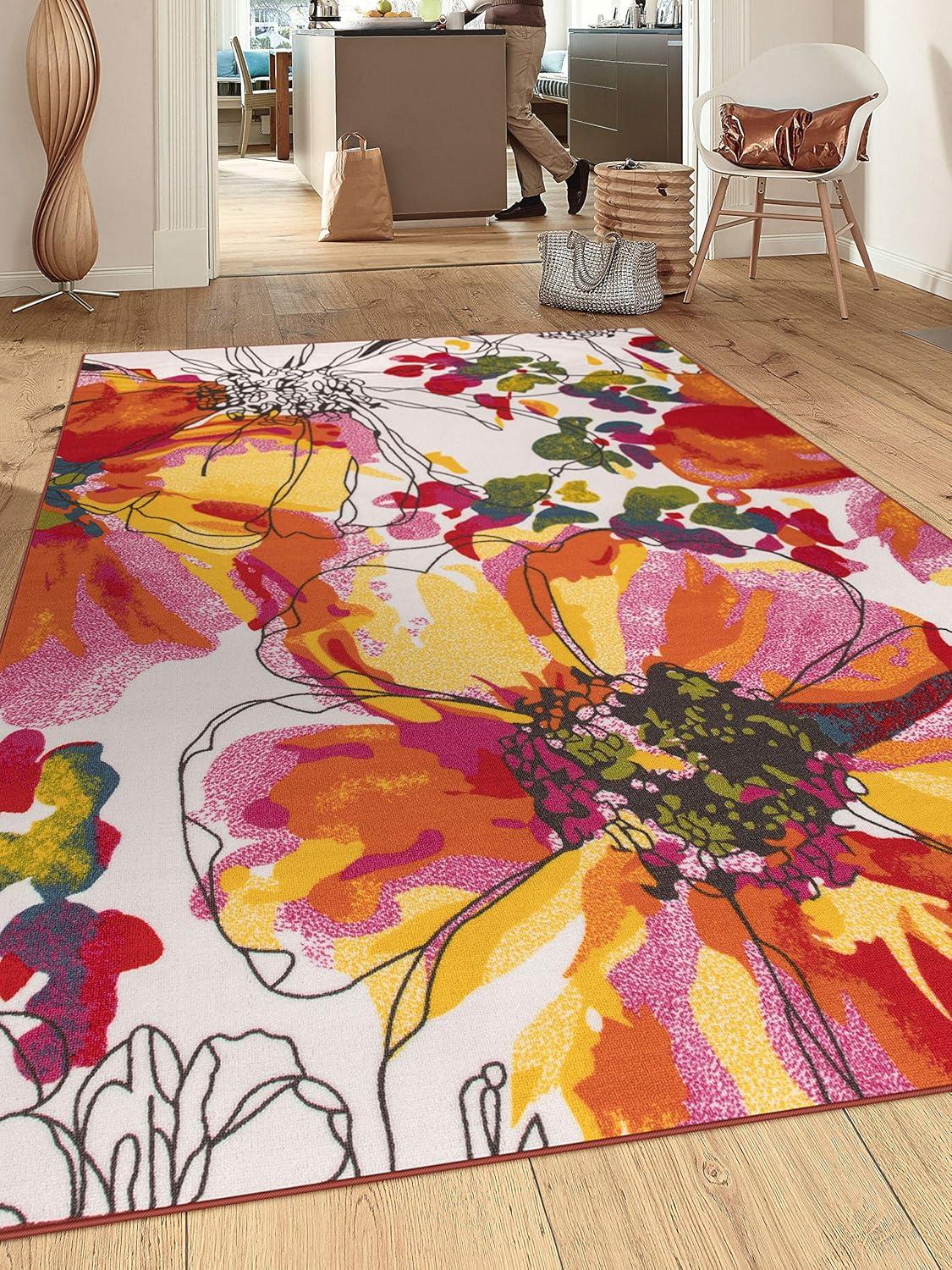 imageRugshop Contemporary GrayBlue Large Floral NonSlip Area Rug 5 x 7 Stylish AccentMulti Color