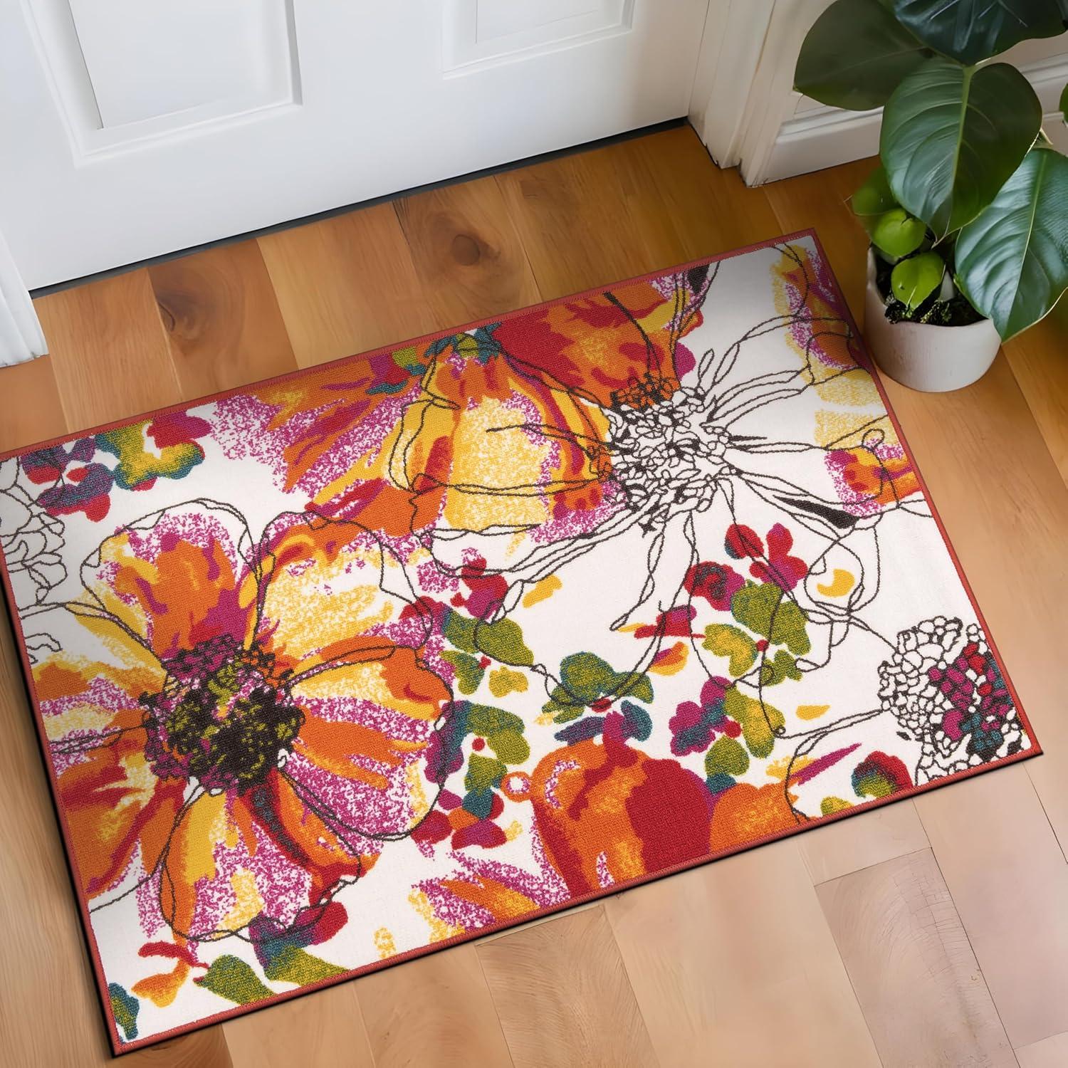 imageRugshop Contemporary GrayBlue Large Floral NonSlip Area Rug 5 x 7 Stylish AccentMulti Color