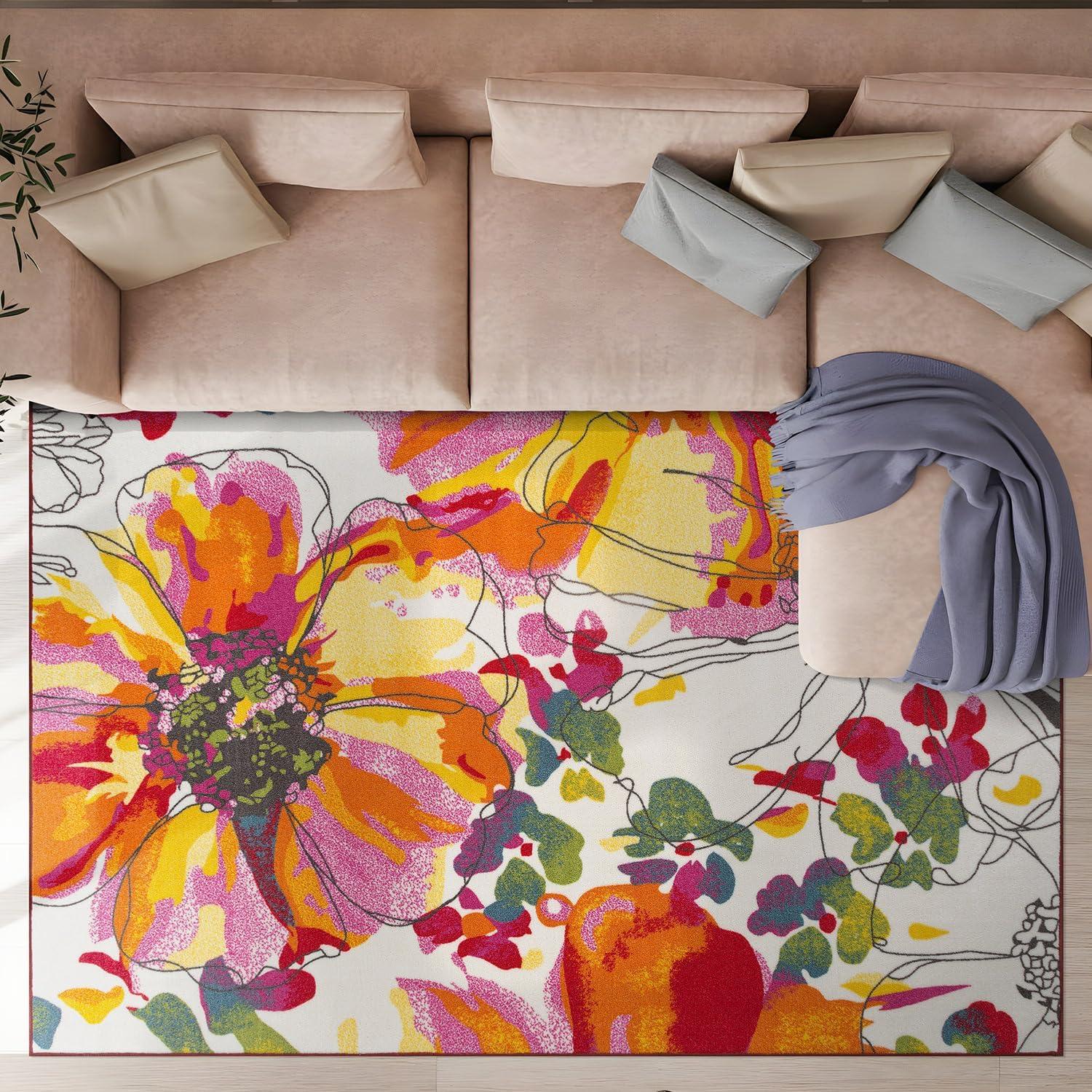 imageRugshop Contemporary GrayBlue Large Floral NonSlip Area Rug 5 x 7 Stylish AccentMulti Color