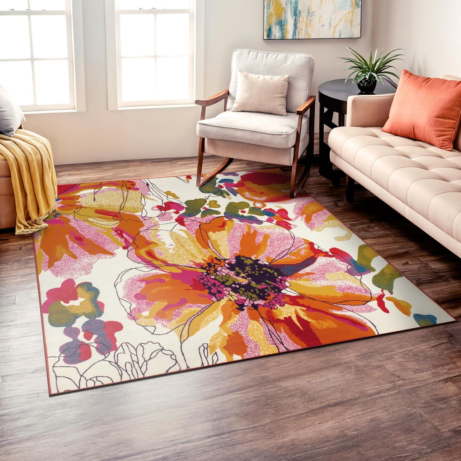 imageRugshop Contemporary GrayBlue Large Floral NonSlip Area Rug 5 x 7 Stylish AccentMulti Color