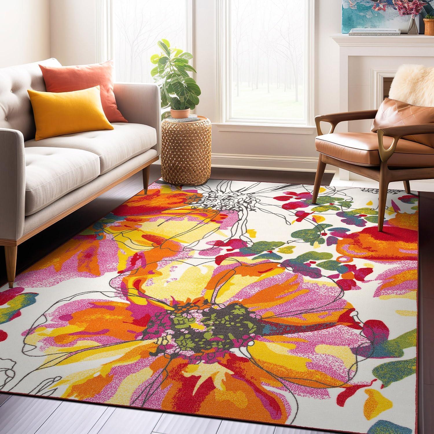 imageRugshop Contemporary GrayBlue Large Floral NonSlip Area Rug 5 x 7 Stylish AccentMulti Color