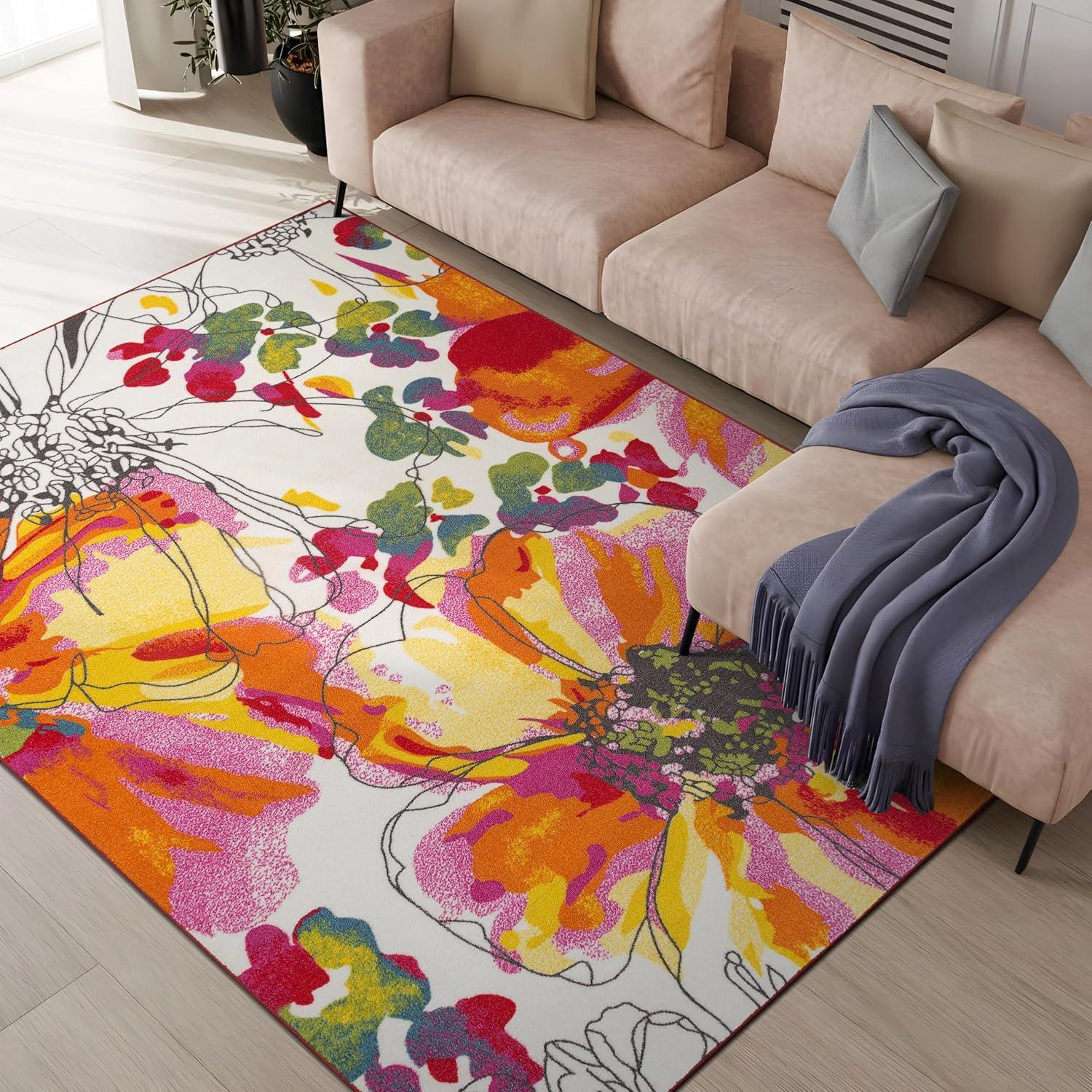 imageRugshop Contemporary GrayBlue Large Floral NonSlip Area Rug 5 x 7 Stylish AccentMulti Color