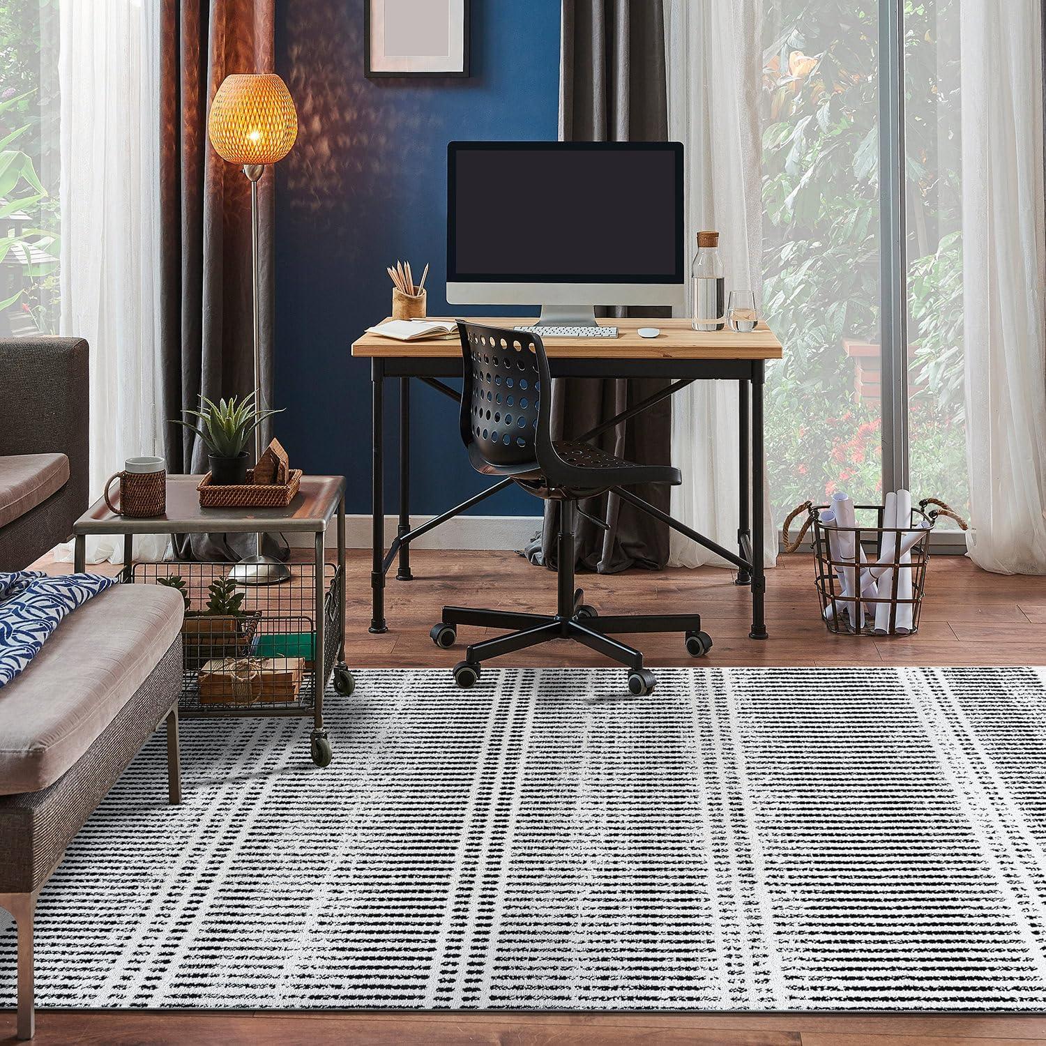 imageRugshop Contemporary Stripe Lines High Traffic Living RoomBedroomKitchen Home Office Area Rug 5 x 7 CreamCream