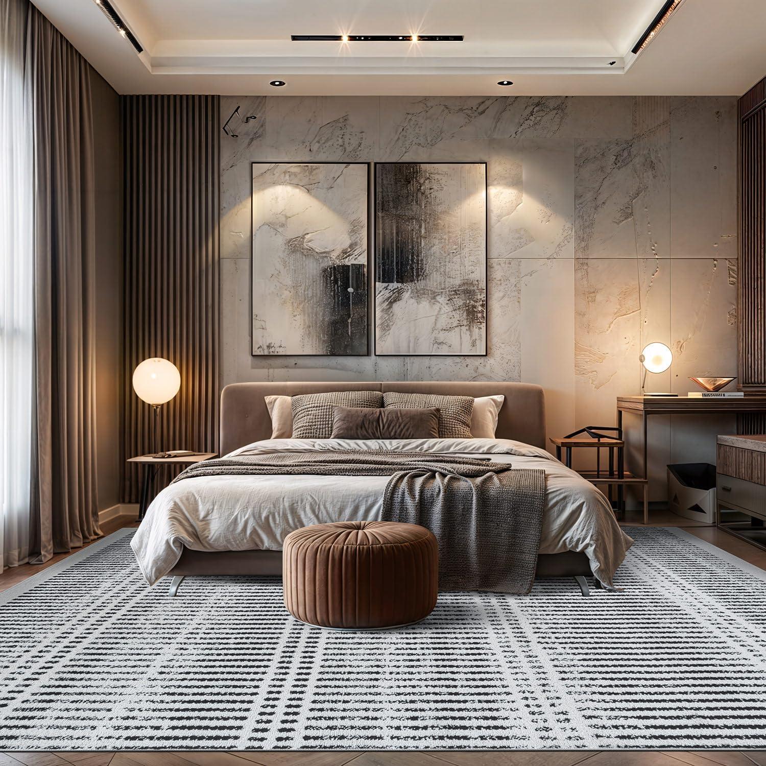 imageRugshop Contemporary Stripe Lines High Traffic Living RoomBedroomKitchen Home Office Area Rug 5 x 7 CreamCream