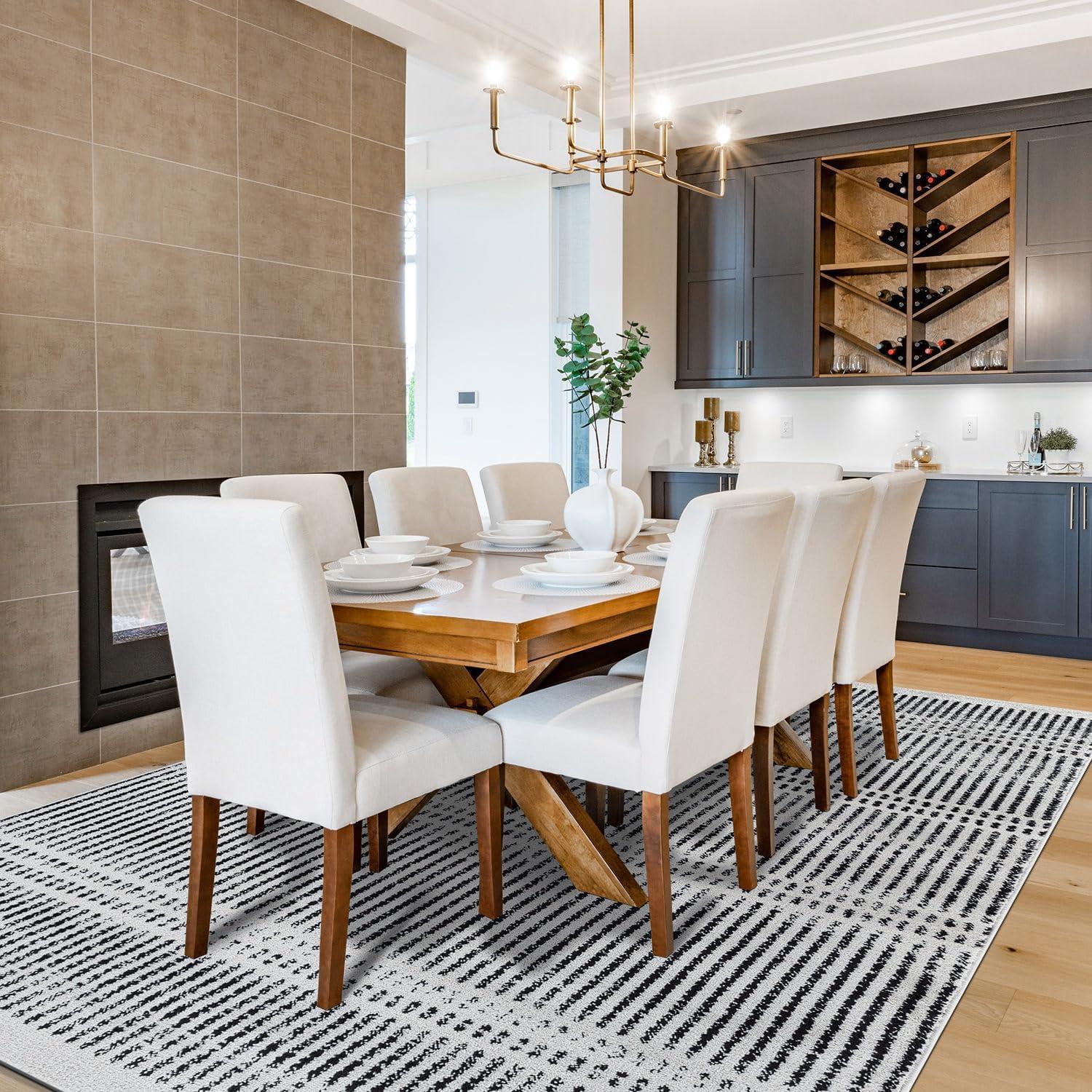 imageRugshop Contemporary Stripe Lines High Traffic Living RoomBedroomKitchen Home Office Area Rug 5 x 7 CreamCream