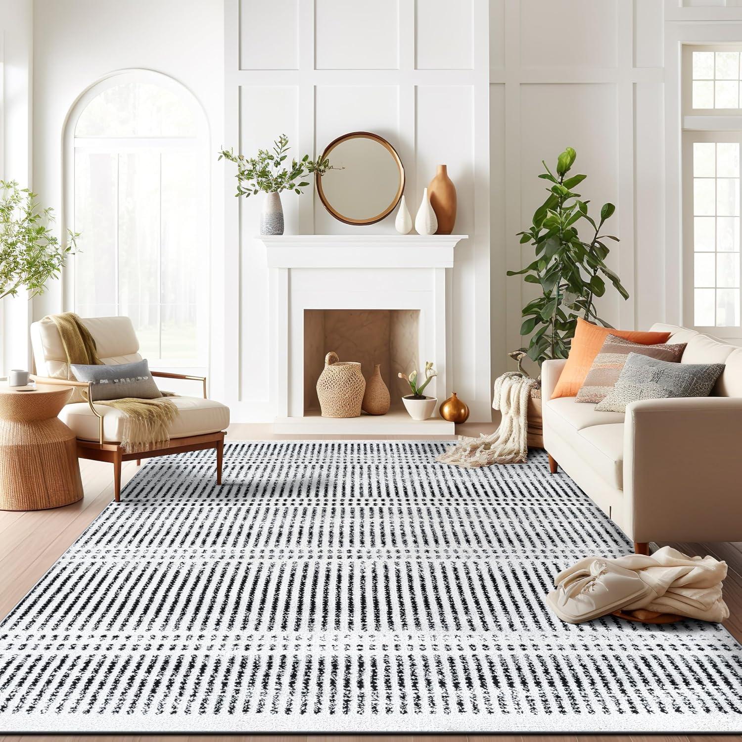 imageRugshop Contemporary Stripe Lines High Traffic Living RoomBedroomKitchen Home Office Area Rug 5 x 7 CreamCream