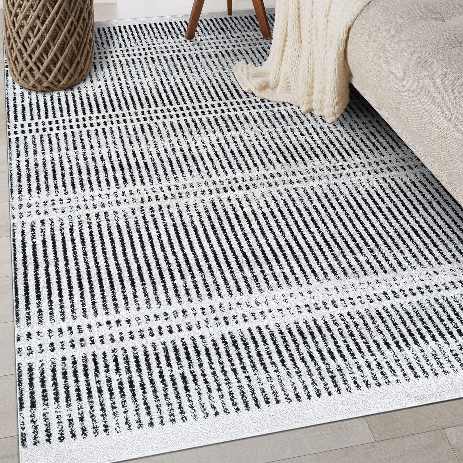 imageRugshop Contemporary Stripe Lines High Traffic Living RoomBedroomKitchen Home Office Area Rug 5 x 7 CreamCream