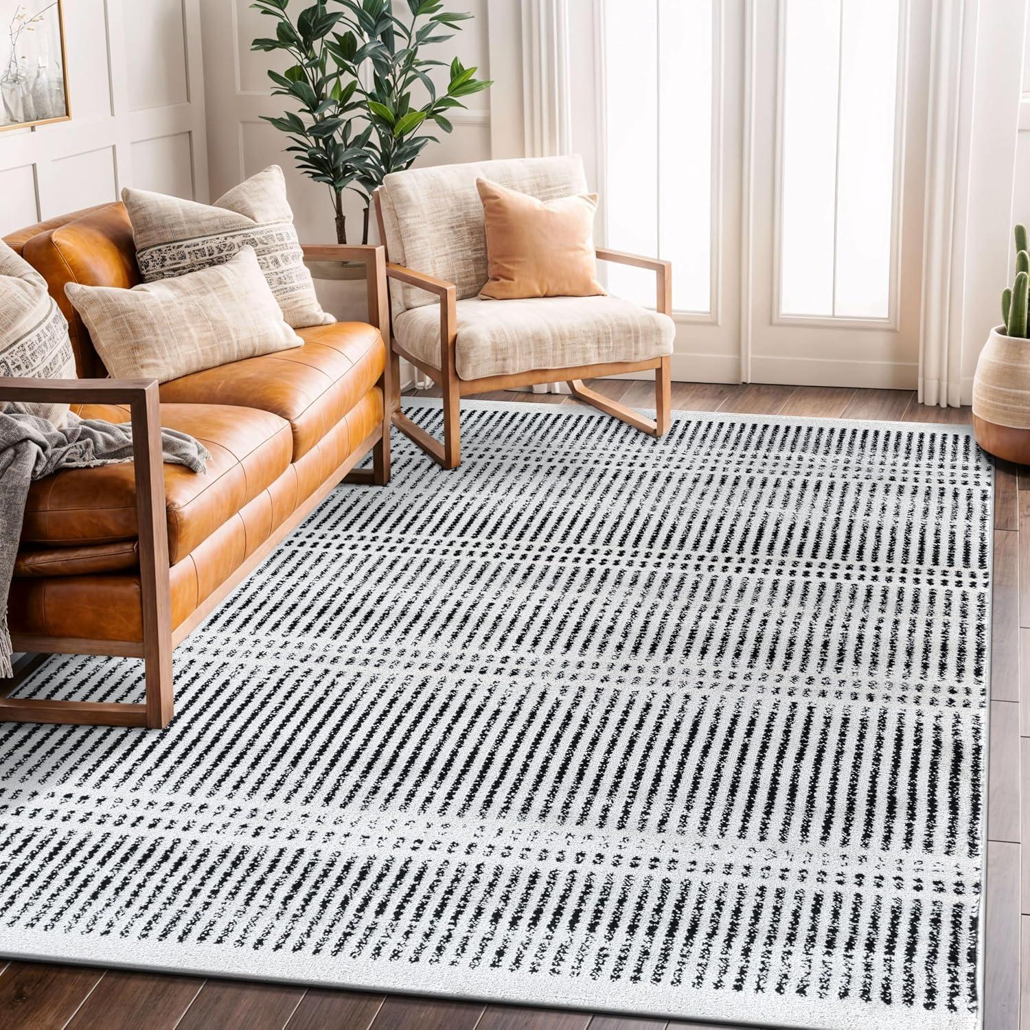 imageRugshop Contemporary Stripe Lines High Traffic Living RoomBedroomKitchen Home Office Area Rug 5 x 7 CreamCream