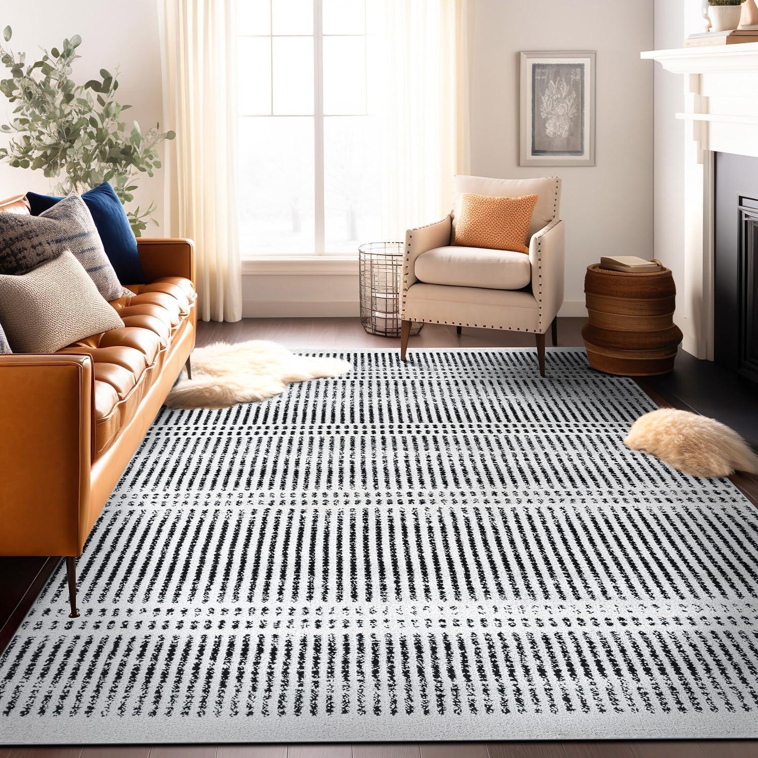 imageRugshop Contemporary Stripe Lines High Traffic Living RoomBedroomKitchen Home Office Area Rug 5 x 7 CreamCream