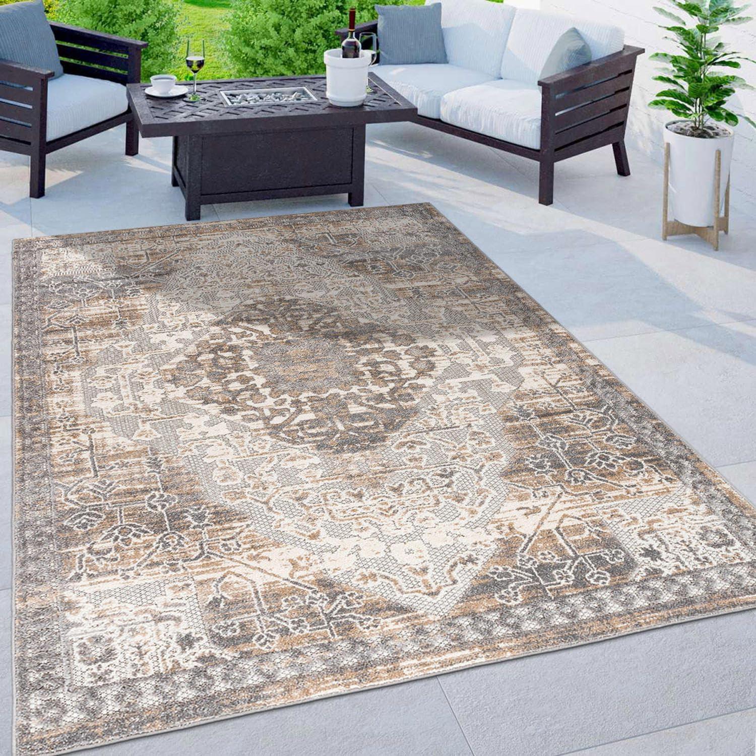imageRugshop Distressed Traditional IndoorOutdoor Area Rug 5 x 7 BeigeBeige