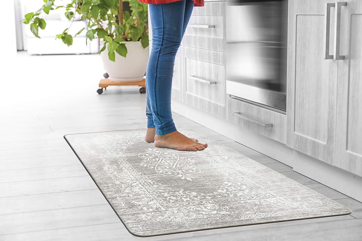 imageRugshop Distressed Traditional Vintage Design Anti Fatigue Standing Mat 18quot x 47quot GrayGrey