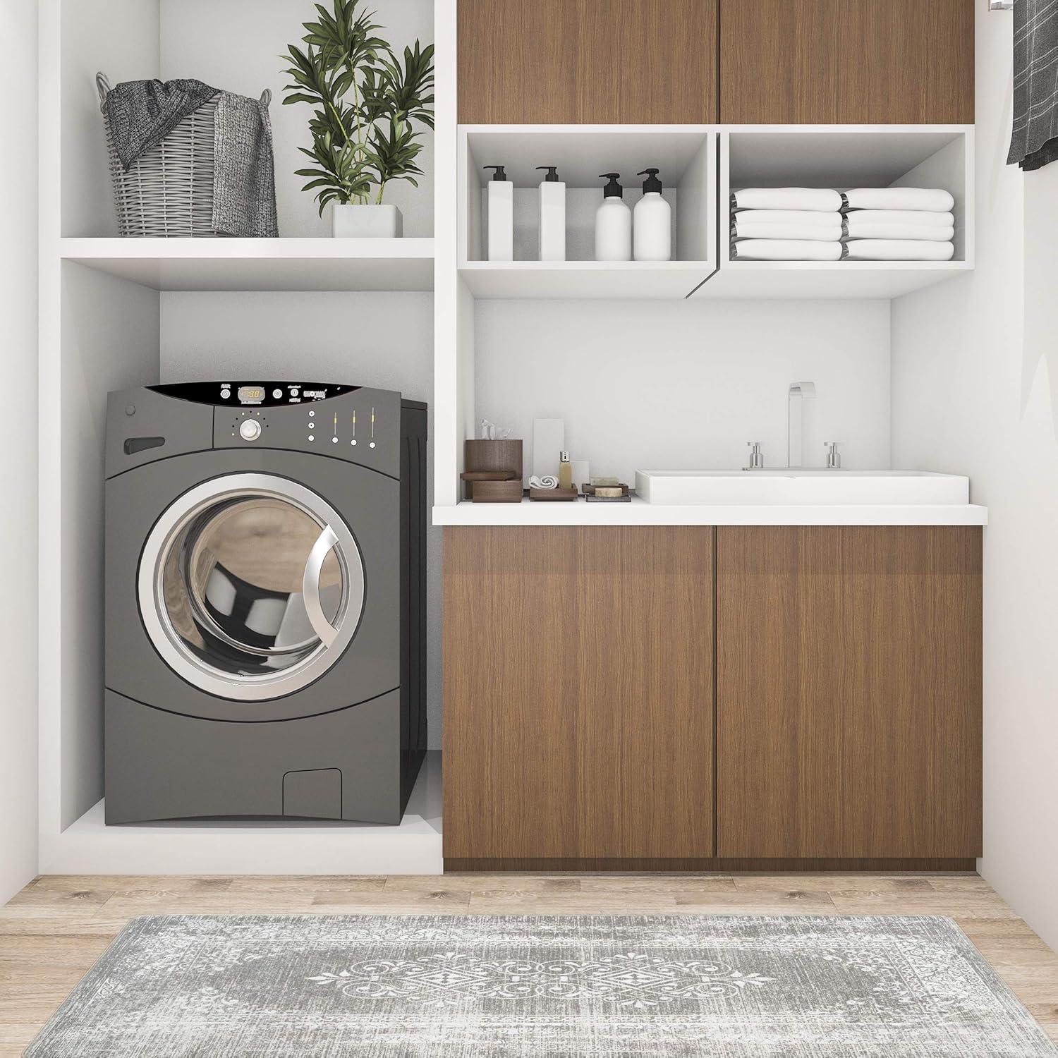 imageRugshop Distressed Traditional Vintage Design Anti Fatigue Standing Mat 18quot x 47quot GrayGrey