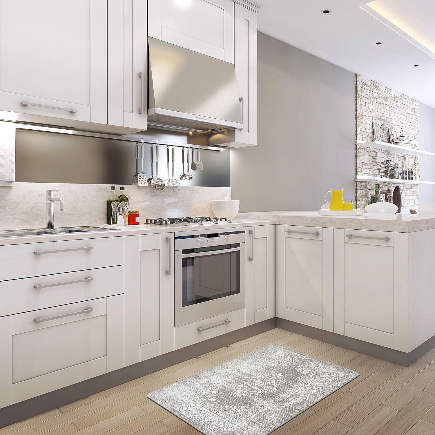 imageRugshop Distressed Traditional Vintage Design Anti Fatigue Standing Mat 18quot x 47quot GrayGrey