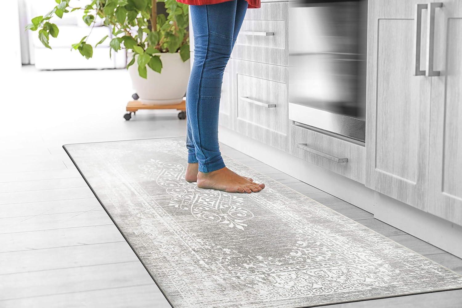 imageRugshop Distressed Traditional Vintage Design Anti Fatigue Standing Mat 18quot x 47quot GrayGrey