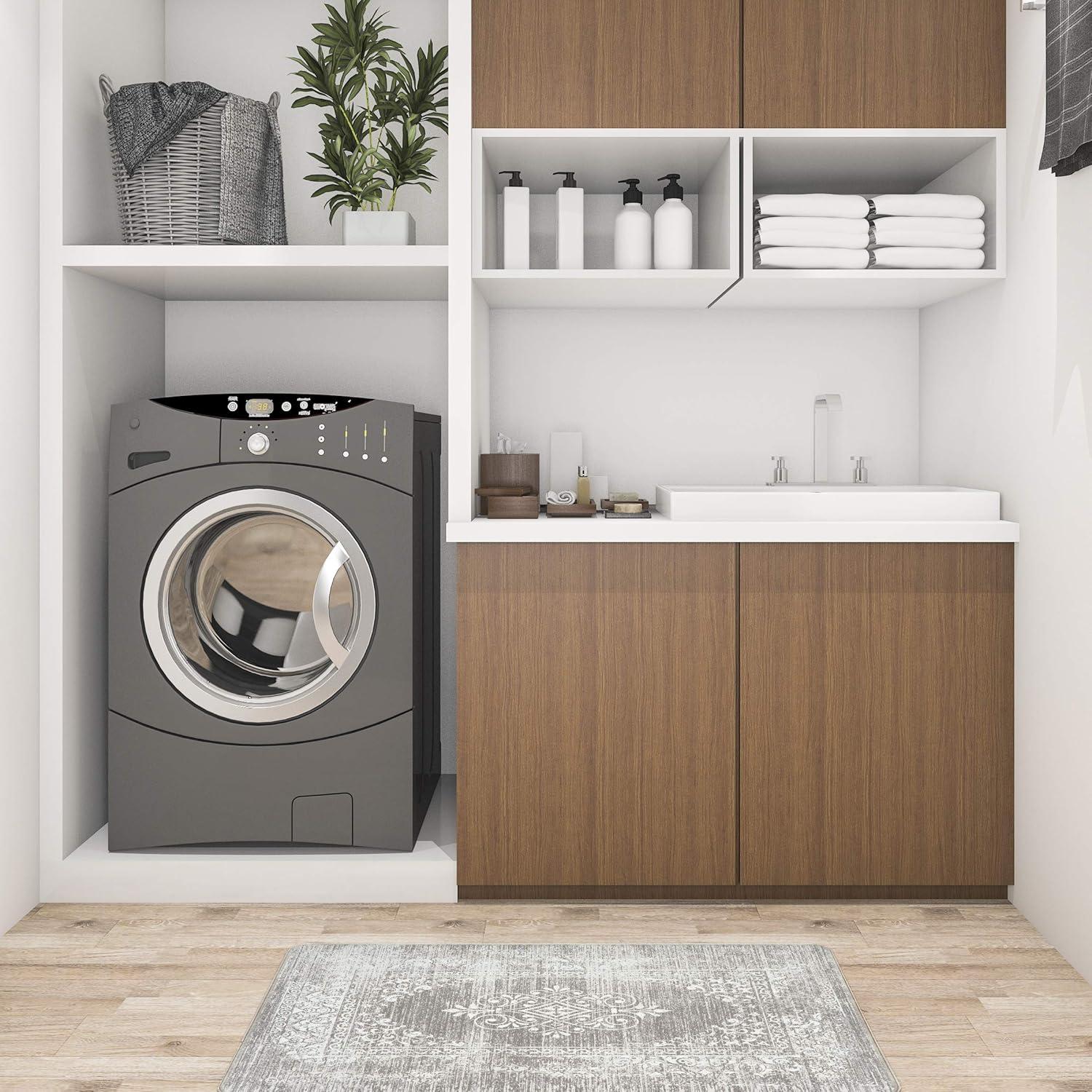 imageRugshop Distressed Traditional Vintage Design Anti Fatigue Standing Mat 18quot x 47quot GrayGrey