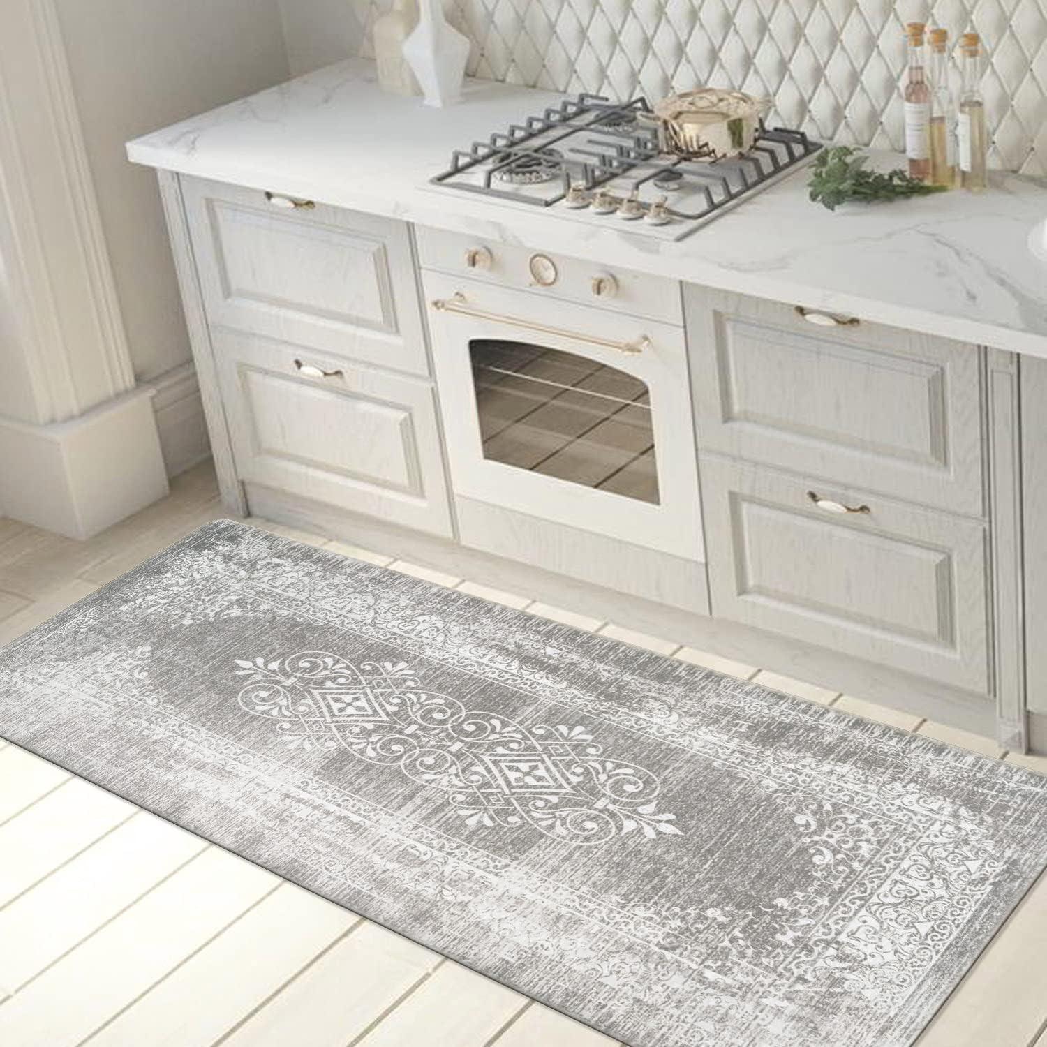 imageRugshop Distressed Traditional Vintage Design Anti Fatigue Standing Mat 18quot x 47quot GrayGrey