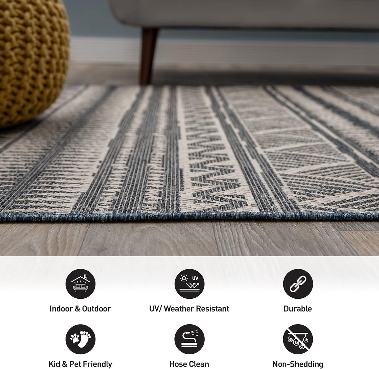 imageRugshop Geometric Bohemian Indoor Outdoor Rug Bohemian Area RugOutdoor Rug Deck Rugs NonShedding Balcony Rugs Boho Patio Rug 5 x 7 BlueBlue