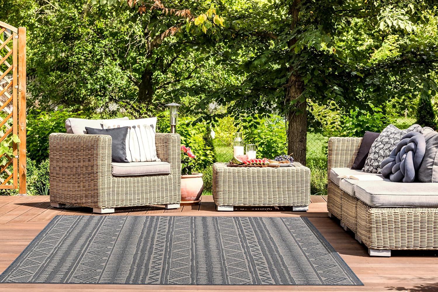 imageRugshop Geometric Bohemian Indoor Outdoor Rug Bohemian Area RugOutdoor Rug Deck Rugs NonShedding Balcony Rugs Boho Patio Rug 5 x 7 BlueBlue