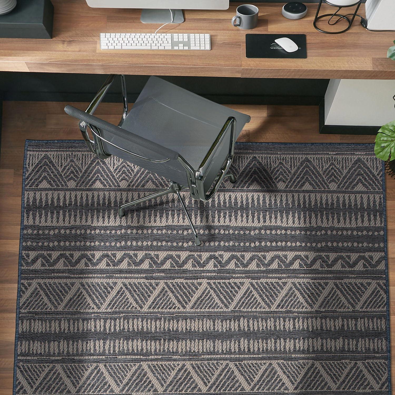 imageRugshop Geometric Bohemian Indoor Outdoor Rug Bohemian Area RugOutdoor Rug Deck Rugs NonShedding Balcony Rugs Boho Patio Rug 5 x 7 BlueBlue