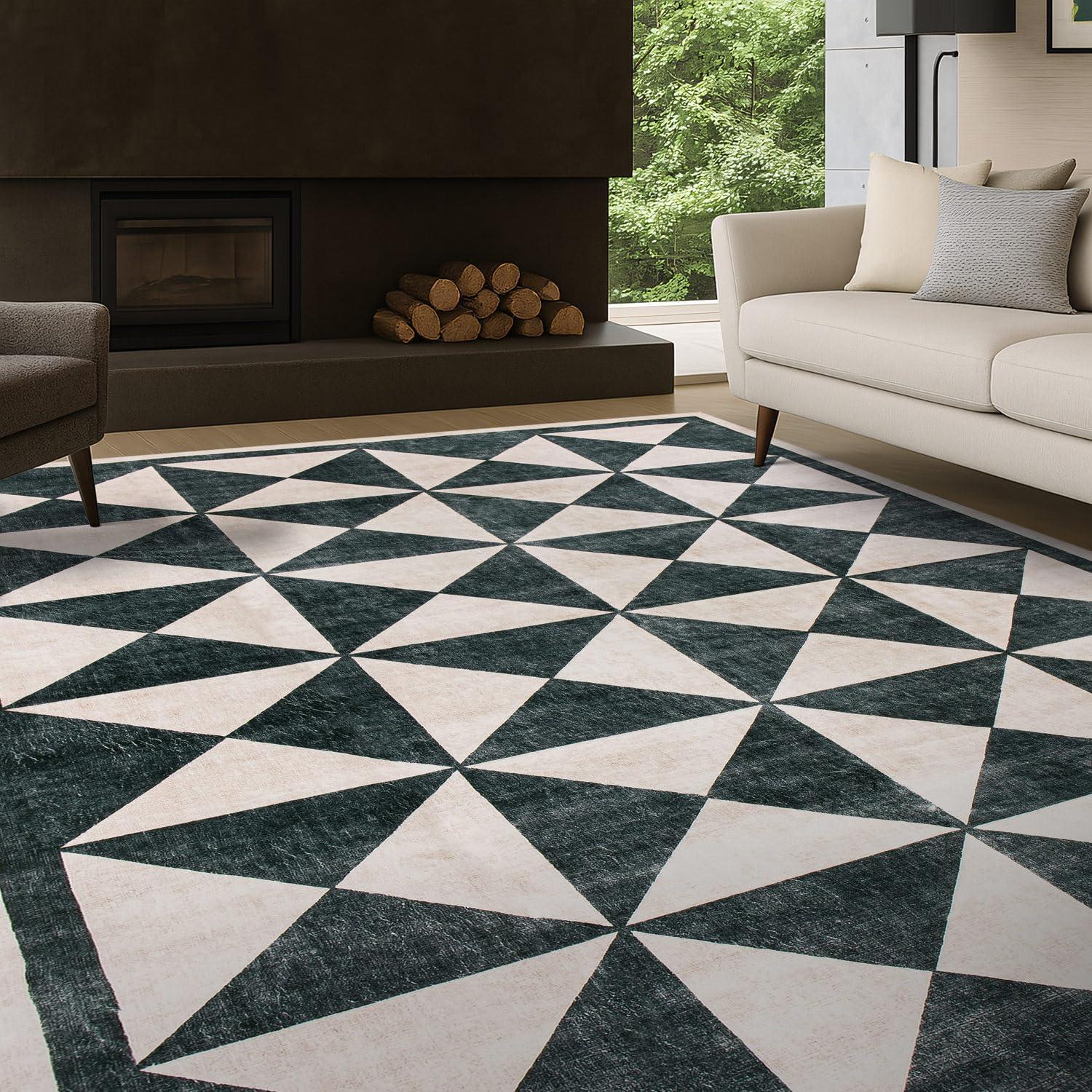 imageRugshop Geometric Diamond Washable Non Slip Area Rug 5 x 7 CreamCream