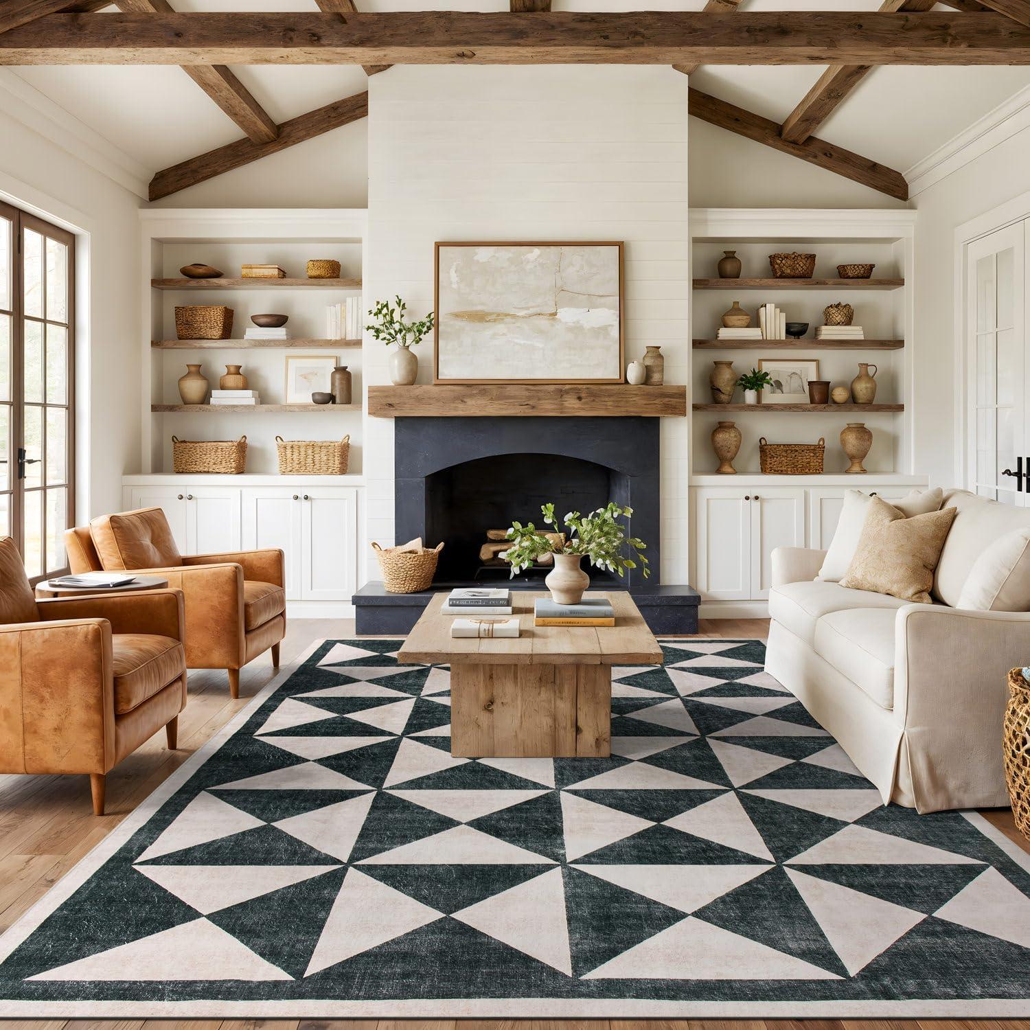 imageRugshop Geometric Diamond Washable Non Slip Area Rug 5 x 7 CreamCream