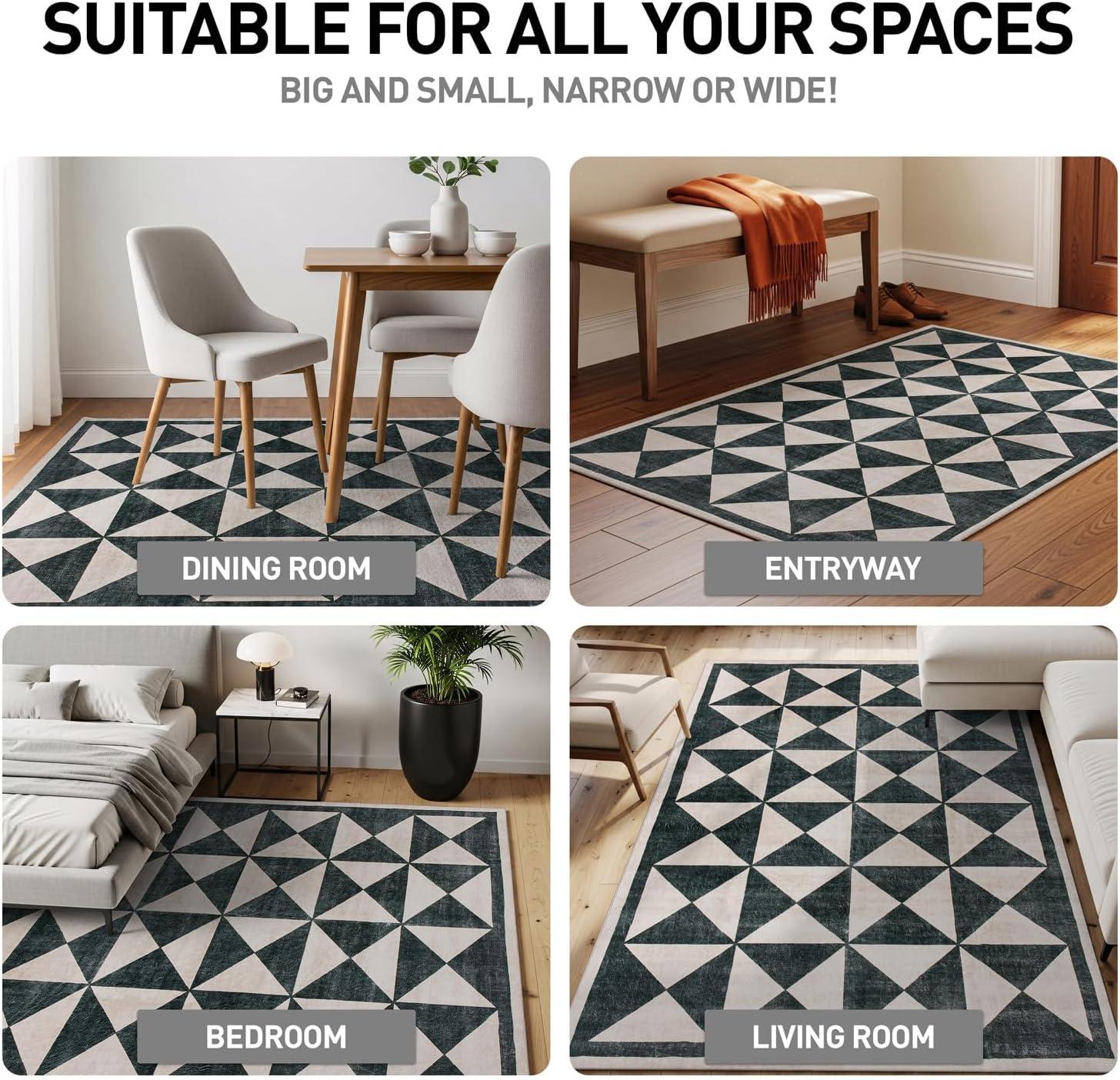 imageRugshop Geometric Diamond Washable Non Slip Area Rug 5 x 7 CreamCream