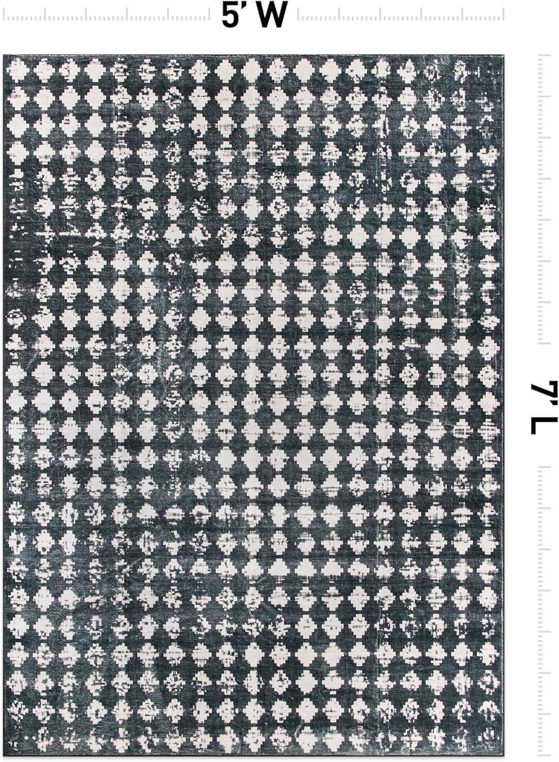 imageRugshop Geometric Distressed Abstract Washable Non Slip Area Rug 5 x 7 IvoryBlack