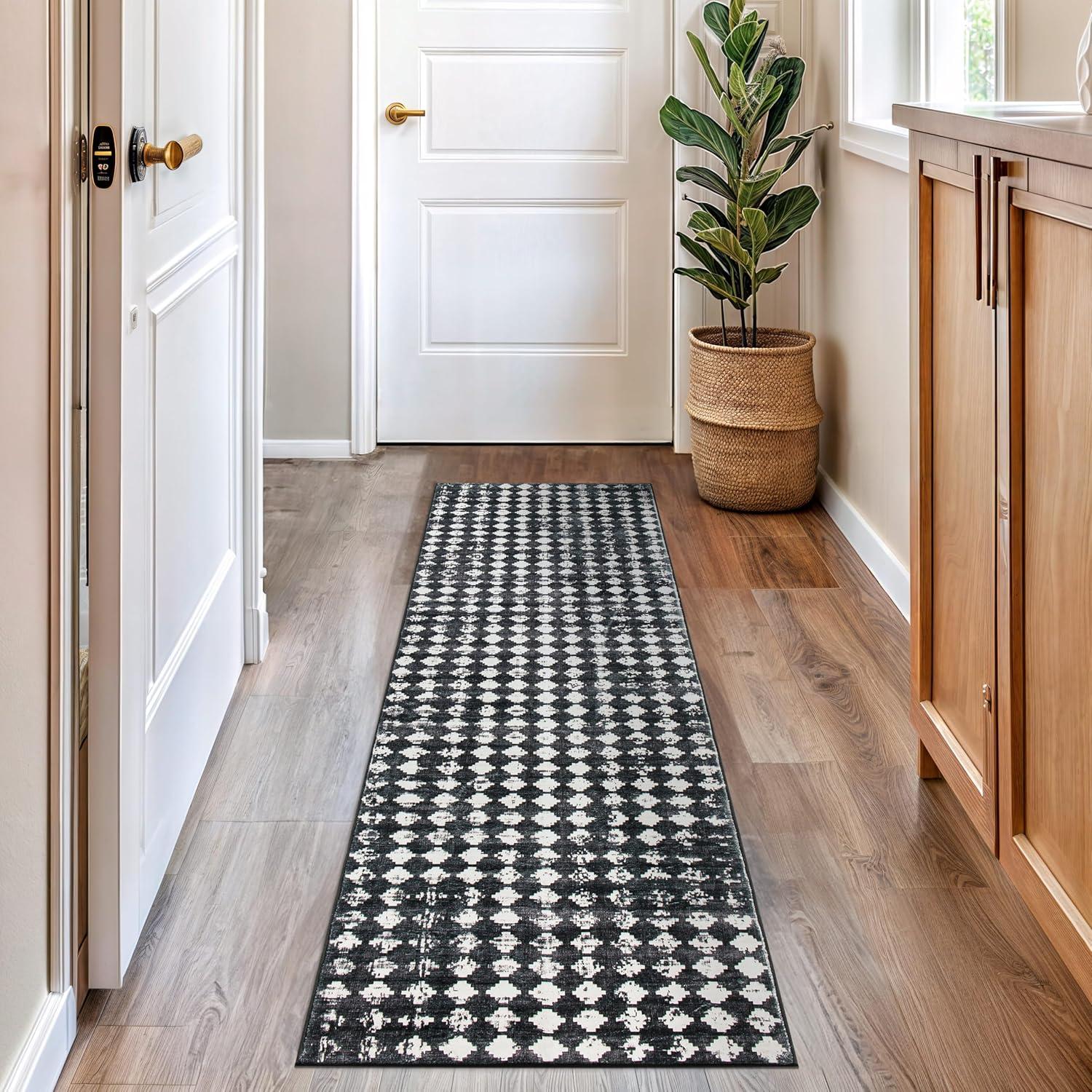 imageRugshop Geometric Distressed Abstract Washable Non Slip Area Rug 5 x 7 IvoryBlack