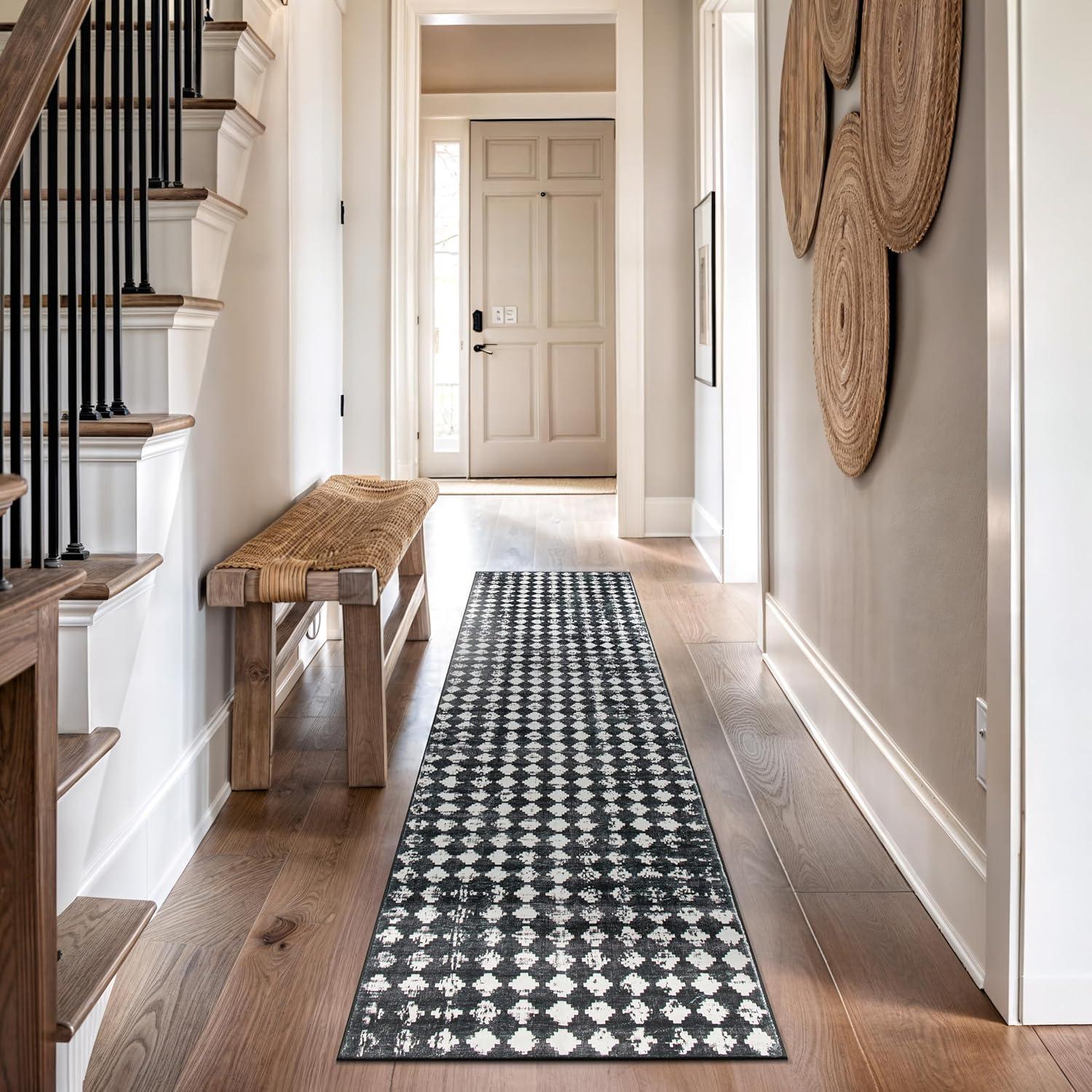 imageRugshop Geometric Distressed Abstract Washable Non Slip Area Rug 5 x 7 IvoryBlack