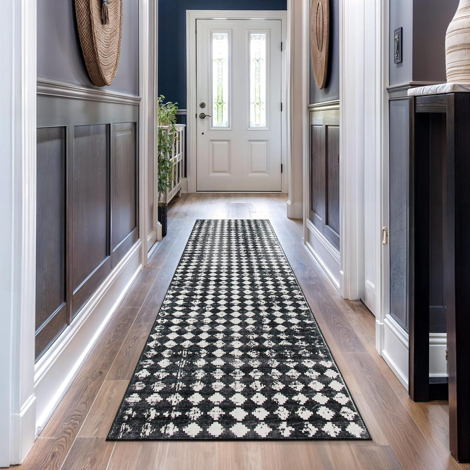 imageRugshop Geometric Distressed Abstract Washable Non Slip Area Rug 5 x 7 IvoryBlack