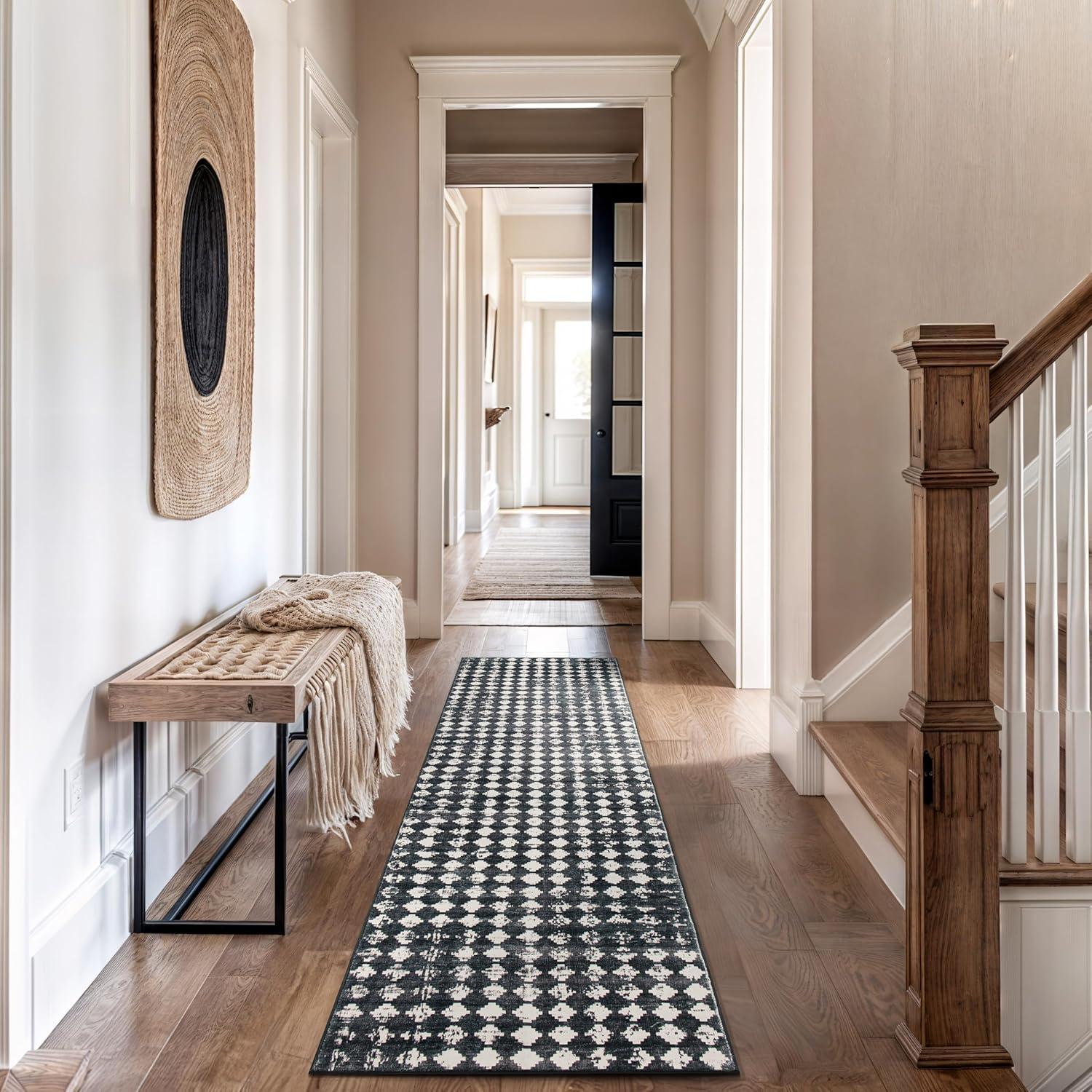 imageRugshop Geometric Distressed Abstract Washable Non Slip Area Rug 5 x 7 IvoryBlack