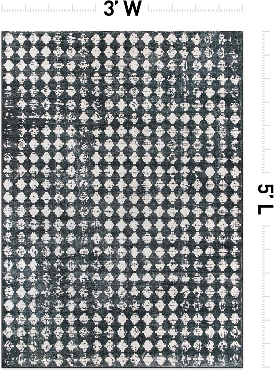 imageRugshop Geometric Distressed Abstract Washable Non Slip Area Rug 5 x 7 IvoryBlack