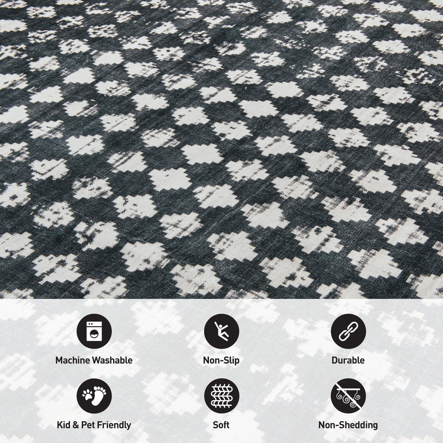 imageRugshop Geometric Distressed Abstract Washable Non Slip Area Rug 5 x 7 IvoryBlack