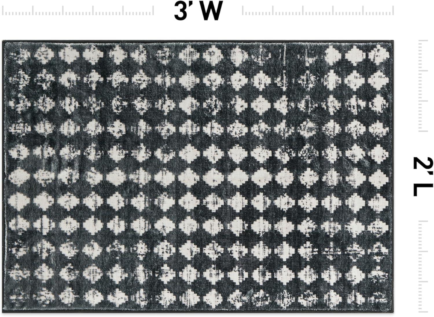 imageRugshop Geometric Distressed Abstract Washable Non Slip Area Rug 5 x 7 IvoryBlack