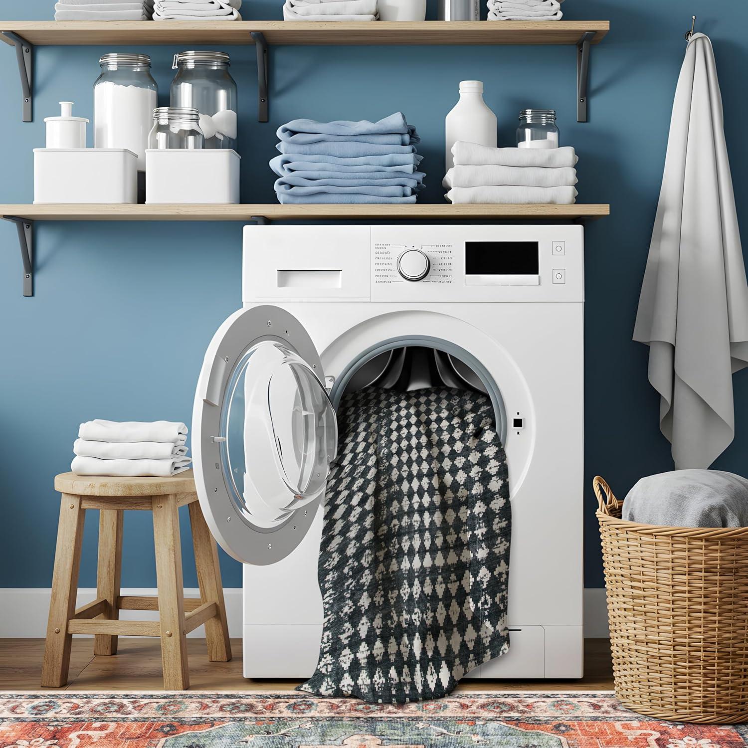 imageRugshop Geometric Distressed Abstract Washable Non Slip Area Rug 5 x 7 IvoryBlack