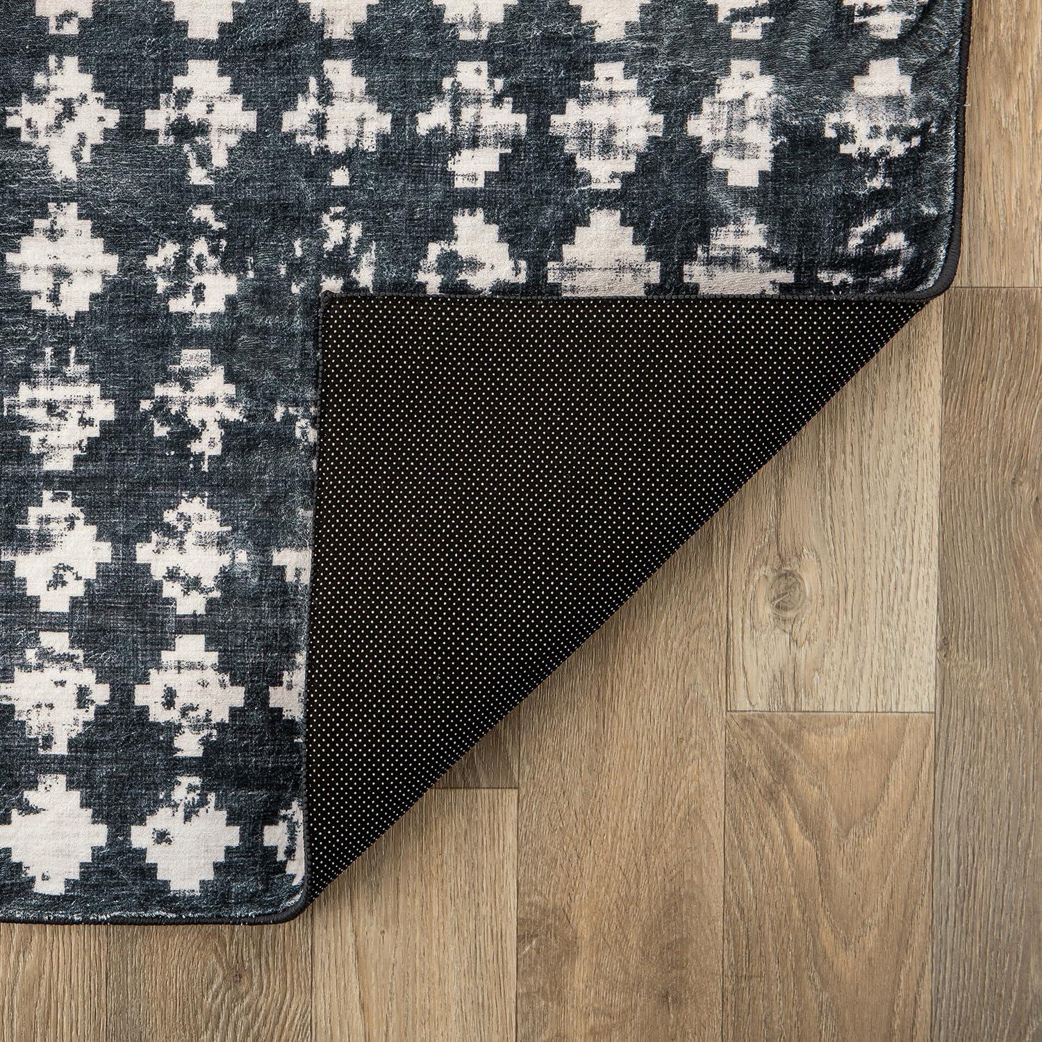 imageRugshop Geometric Distressed Abstract Washable Non Slip Area Rug 5 x 7 IvoryBlack