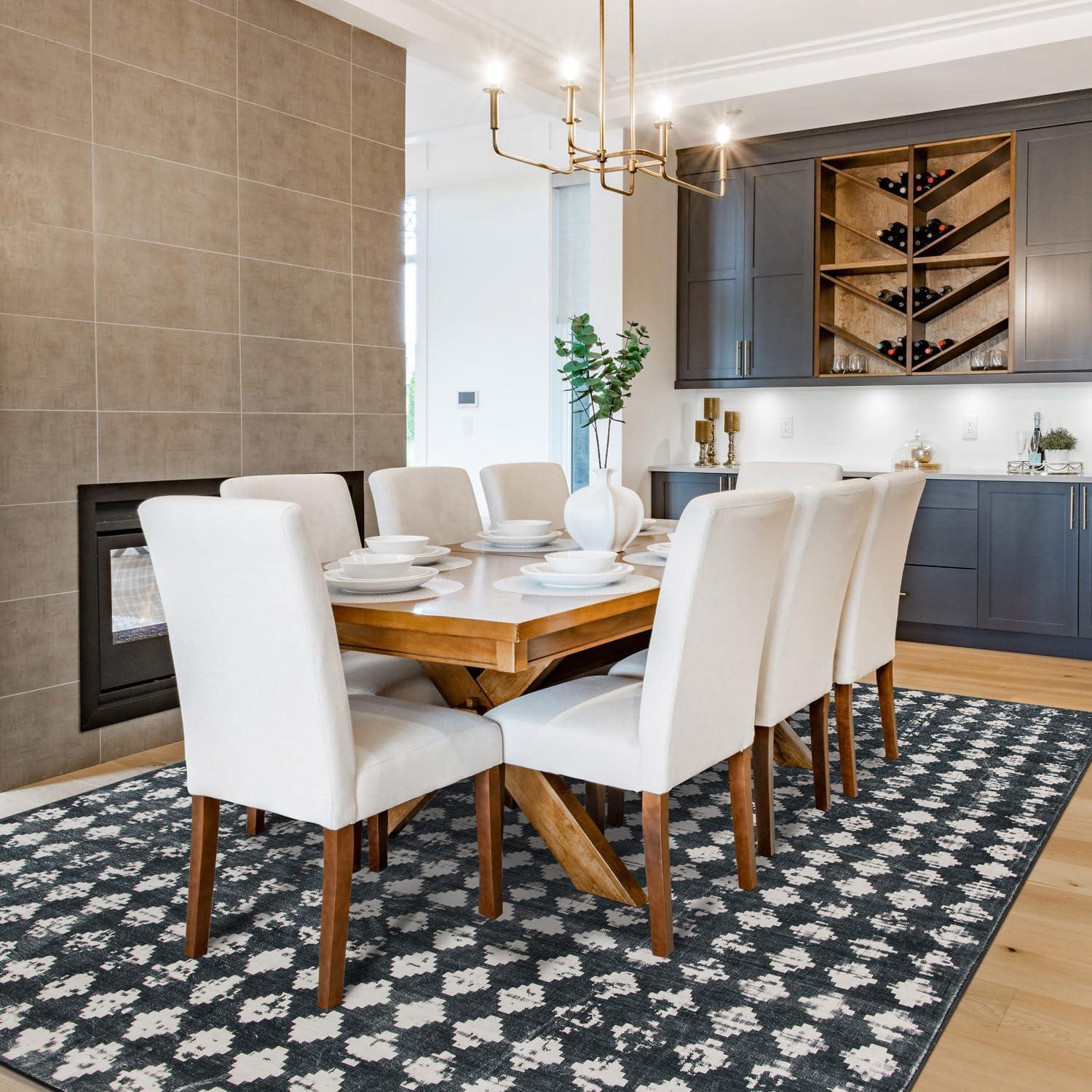 imageRugshop Geometric Distressed Abstract Washable Non Slip Area Rug 5 x 7 IvoryBlack