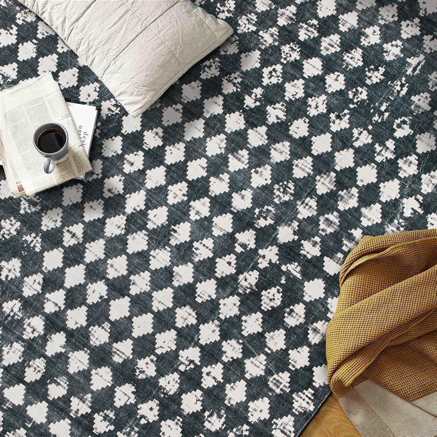 imageRugshop Geometric Distressed Abstract Washable Non Slip Area Rug 5 x 7 IvoryBlack