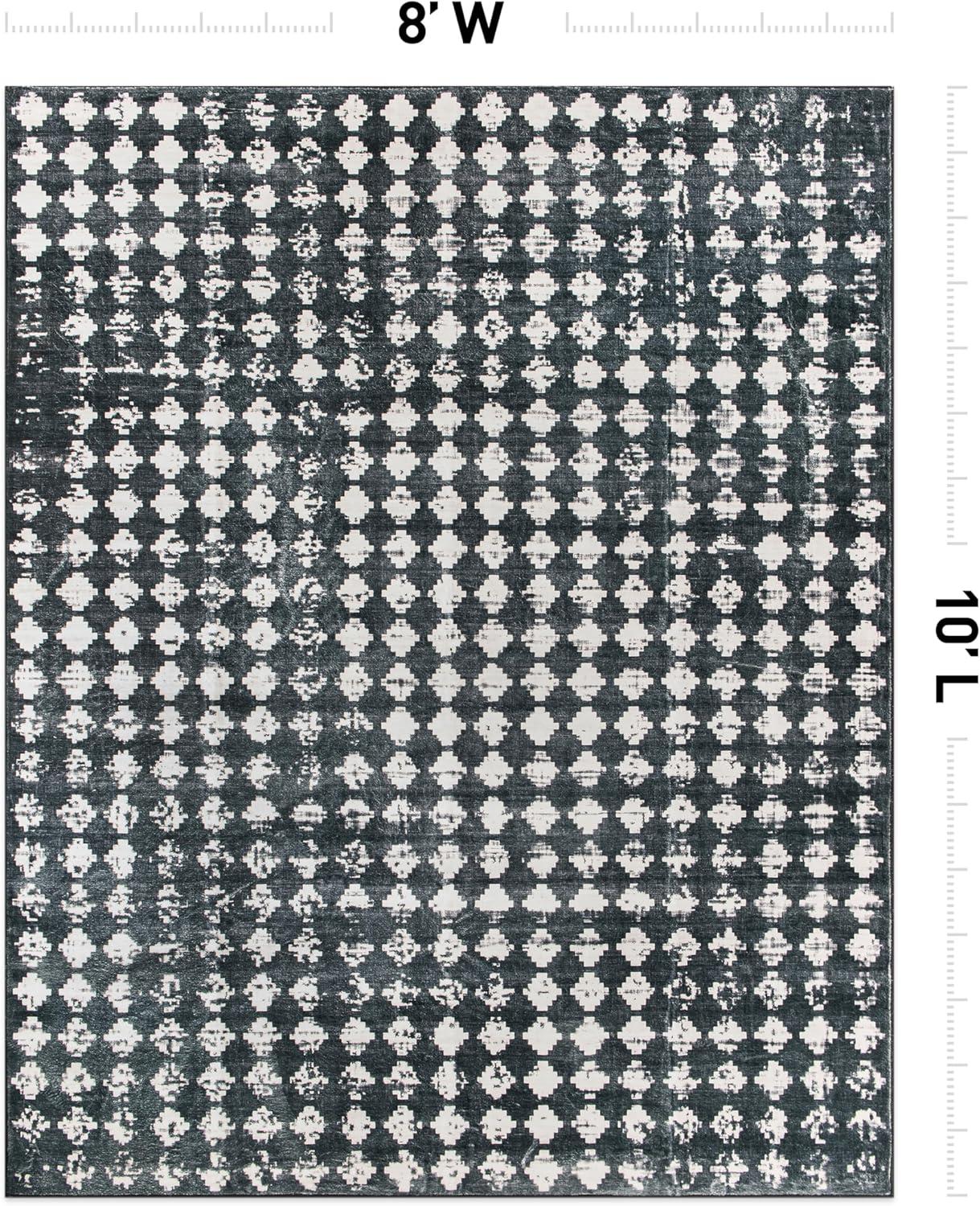 imageRugshop Geometric Distressed Abstract Washable Non Slip Area Rug 5 x 7 IvoryBlack