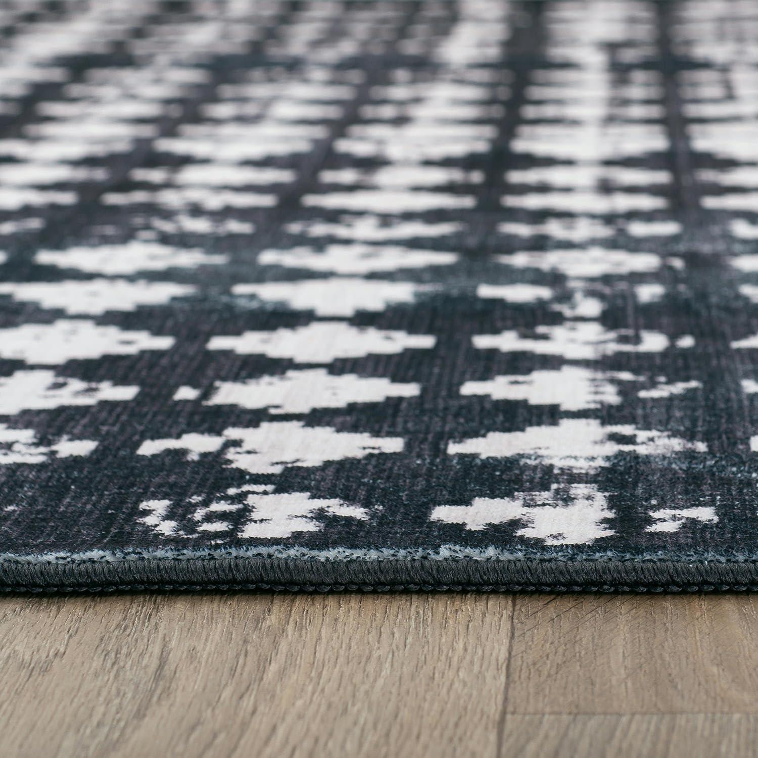 imageRugshop Geometric Distressed Abstract Washable Non Slip Area Rug 5 x 7 IvoryBlack