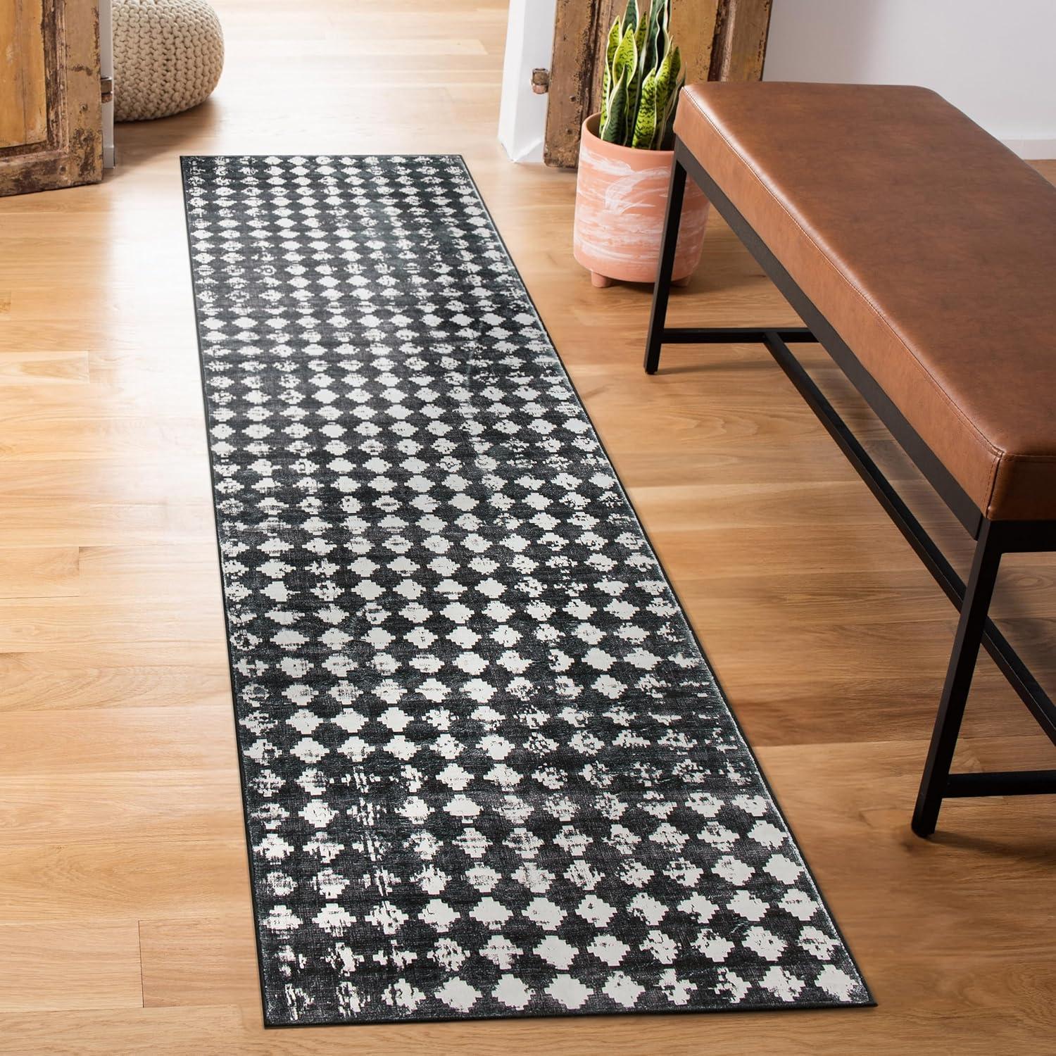 imageRugshop Geometric Distressed Abstract Washable Non Slip Area Rug 5 x 7 IvoryBlack