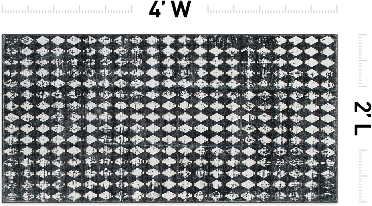 imageRugshop Geometric Distressed Abstract Washable Non Slip Area Rug 5 x 7 IvoryBlack