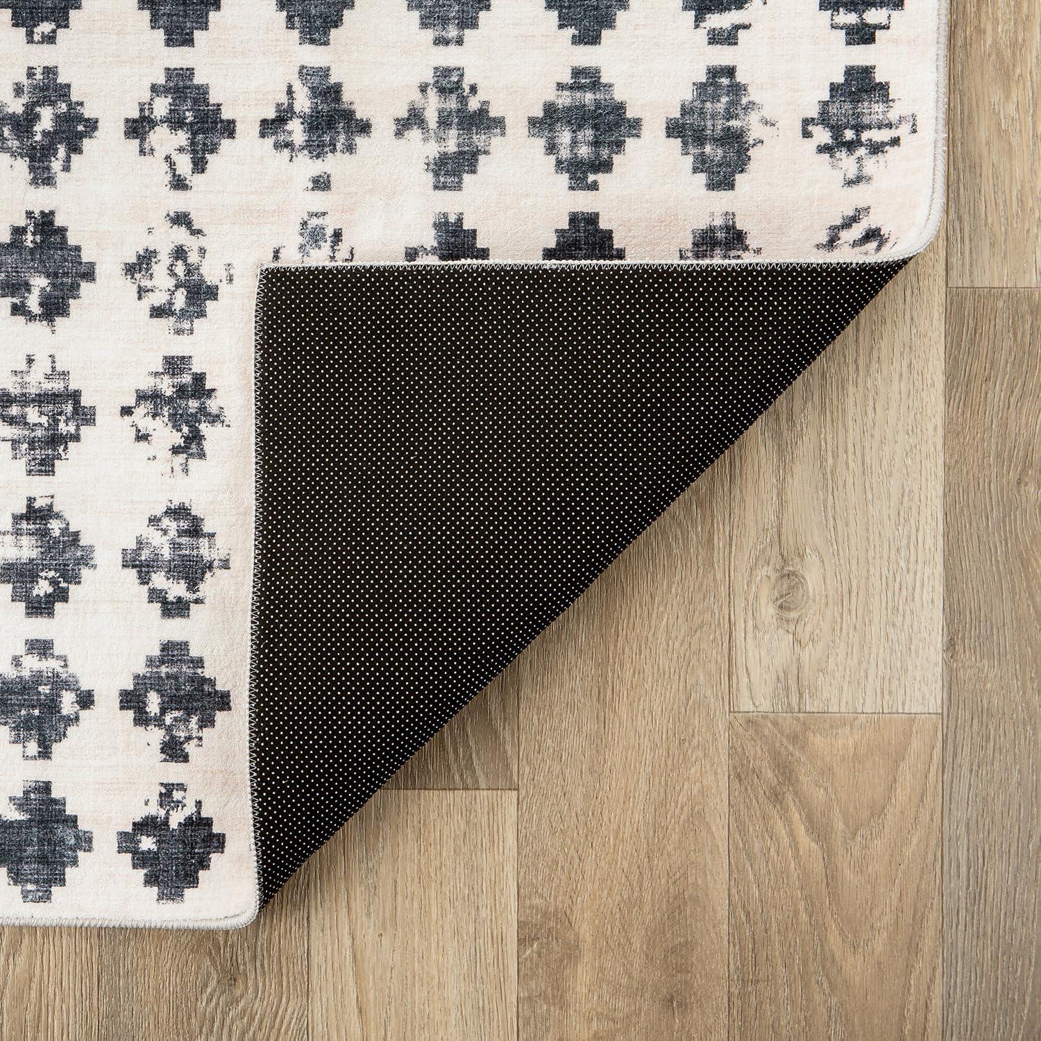 imageRugshop Geometric Distressed Abstract Washable Non Slip Area Rug 5 x 7 IvoryIvory