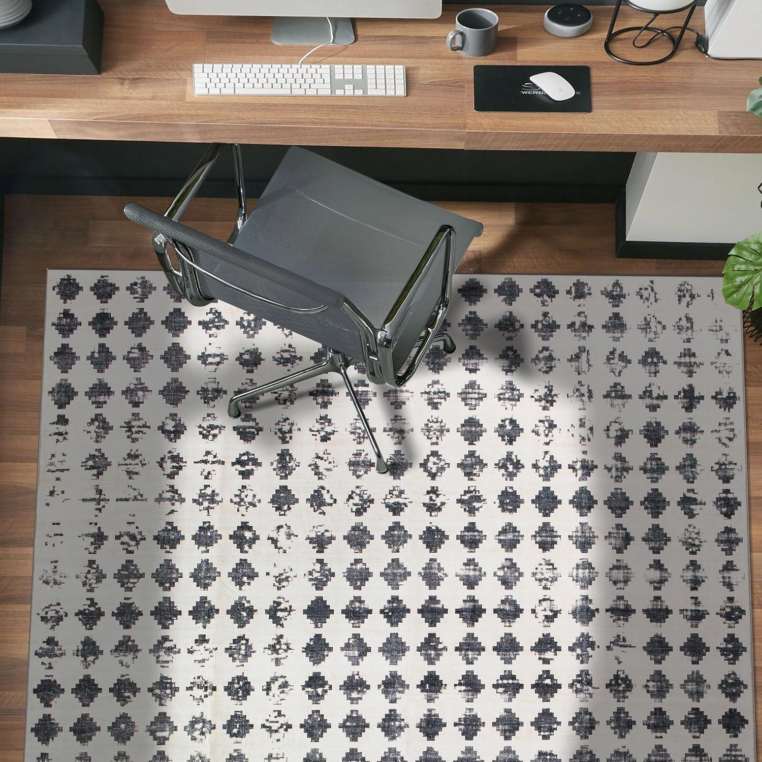 imageRugshop Geometric Distressed Abstract Washable Non Slip Area Rug 5 x 7 IvoryIvory