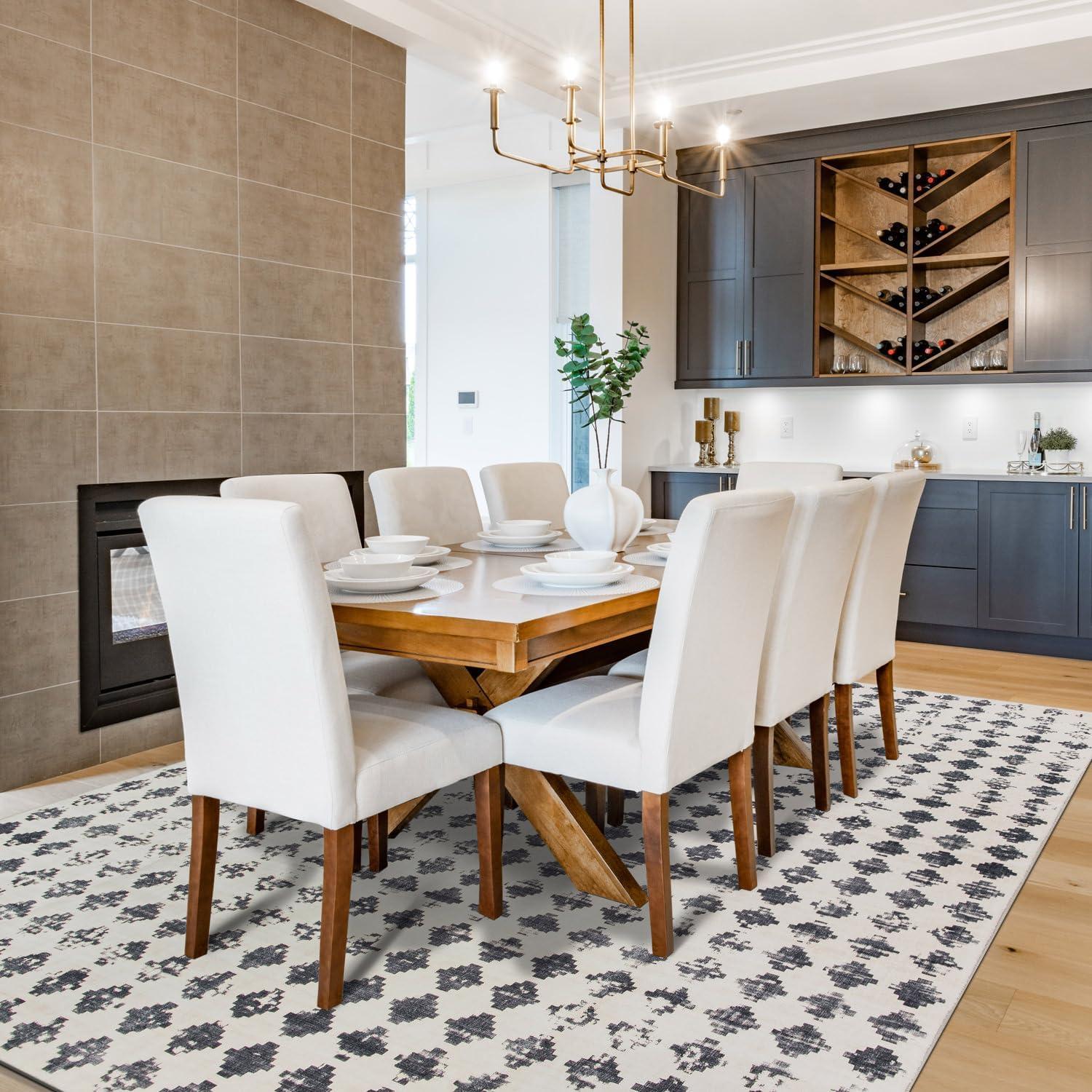 imageRugshop Geometric Distressed Abstract Washable Non Slip Area Rug 5 x 7 IvoryIvory