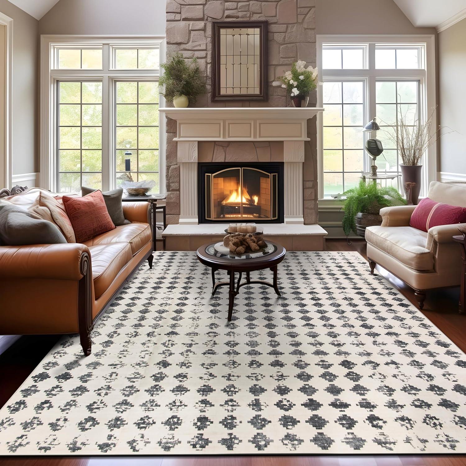 imageRugshop Geometric Distressed Abstract Washable Non Slip Area Rug 5 x 7 IvoryIvory