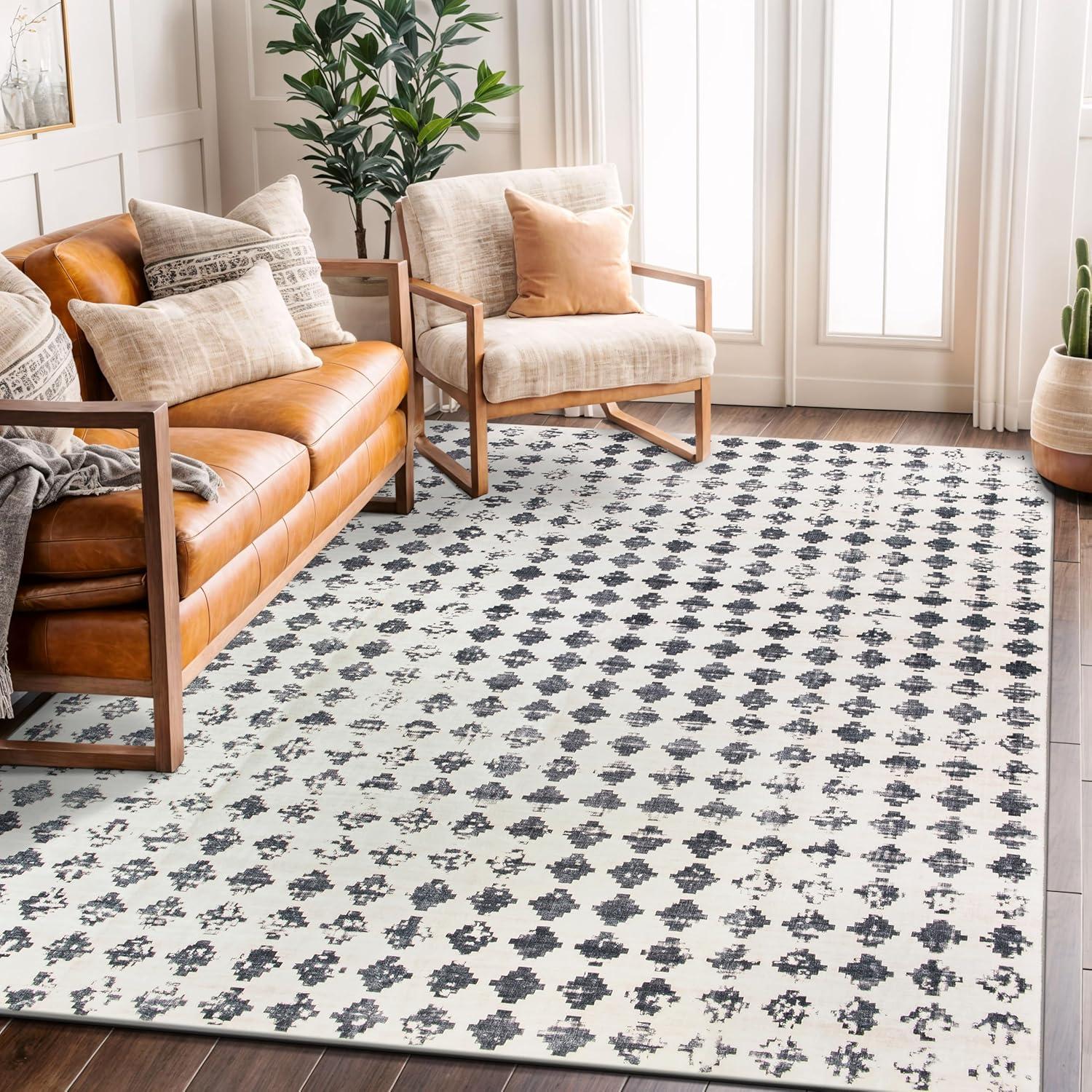 imageRugshop Geometric Distressed Abstract Washable Non Slip Area Rug 5 x 7 IvoryIvory