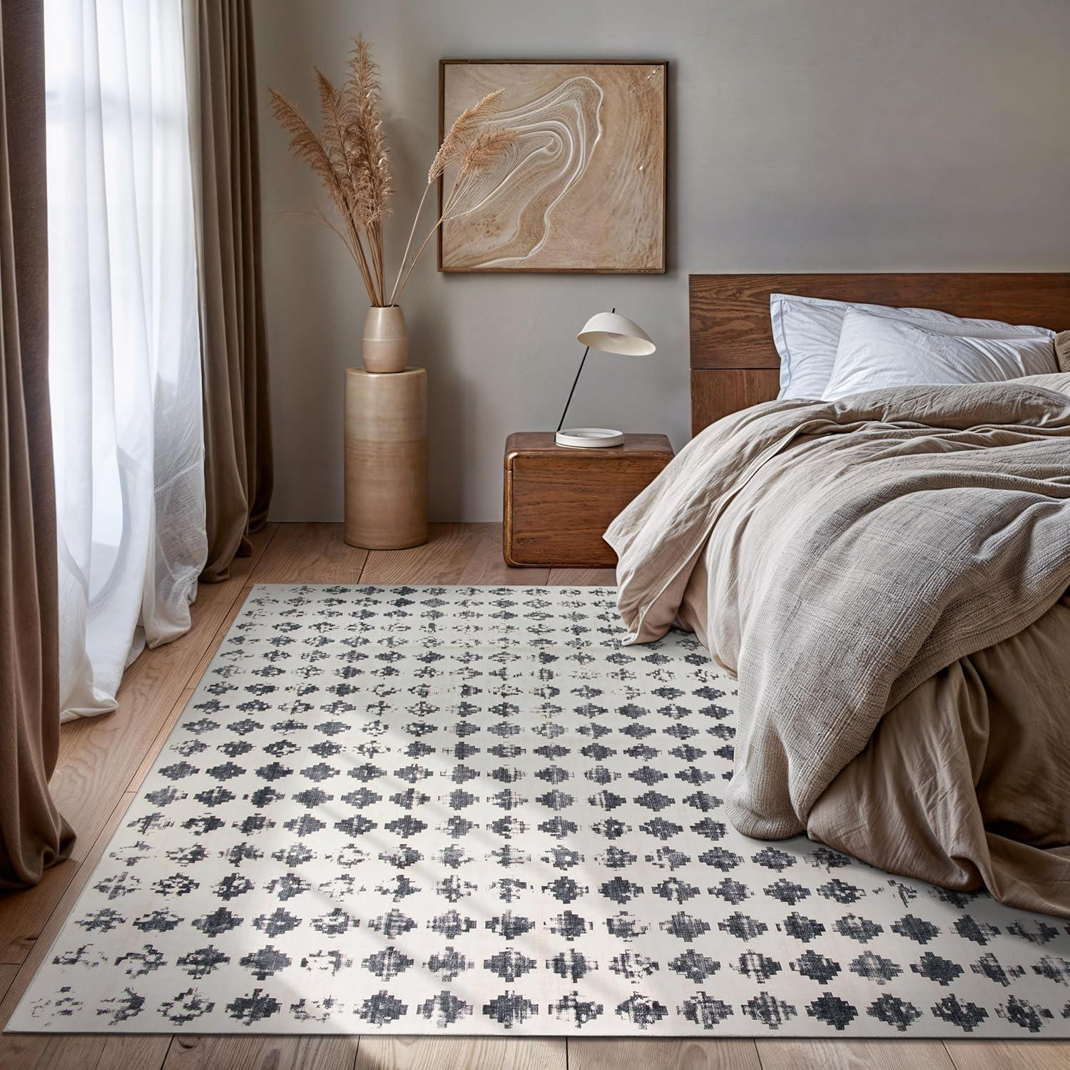 imageRugshop Geometric Distressed Abstract Washable Non Slip Area Rug 5 x 7 IvoryIvory